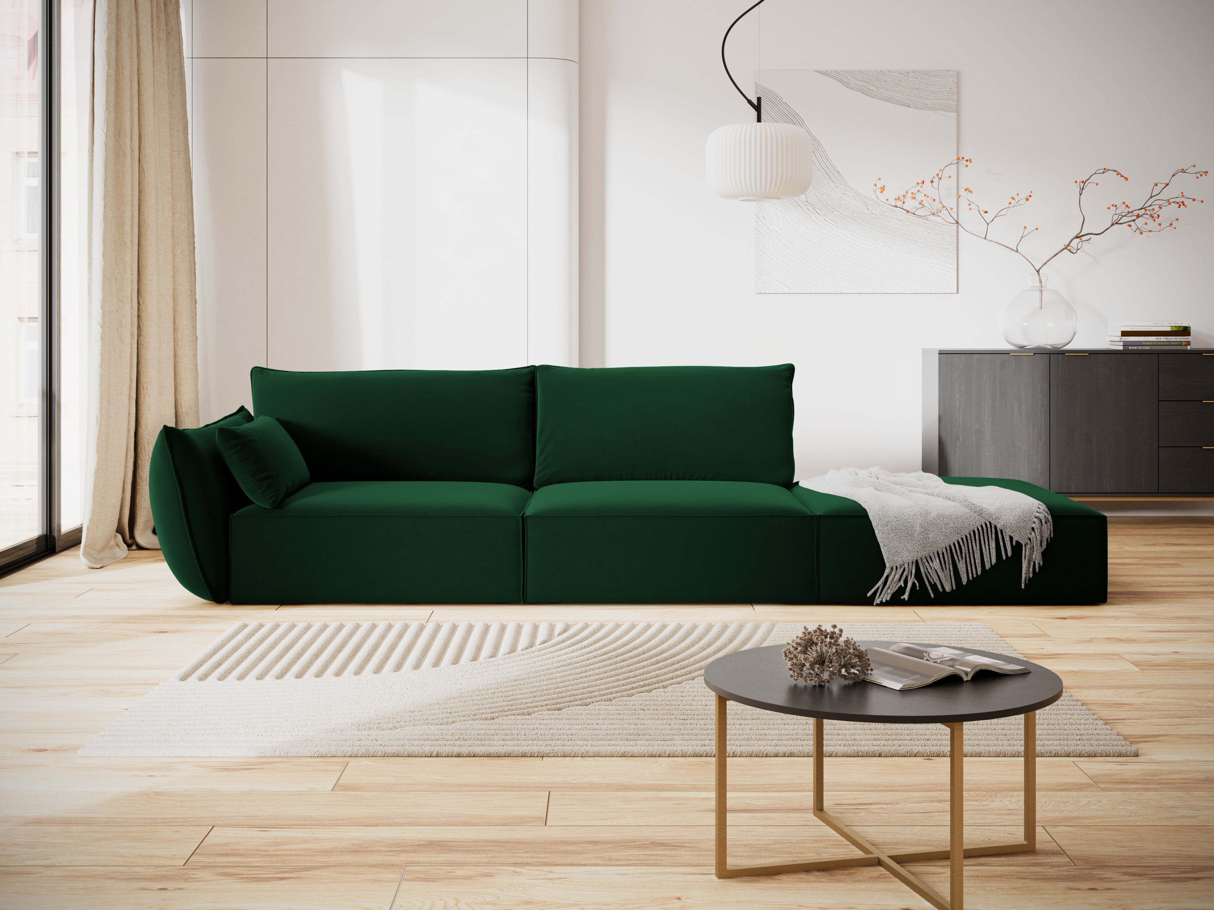 Sofa aksamitna prawostronna otwarta VANDA butelkowa zieleń