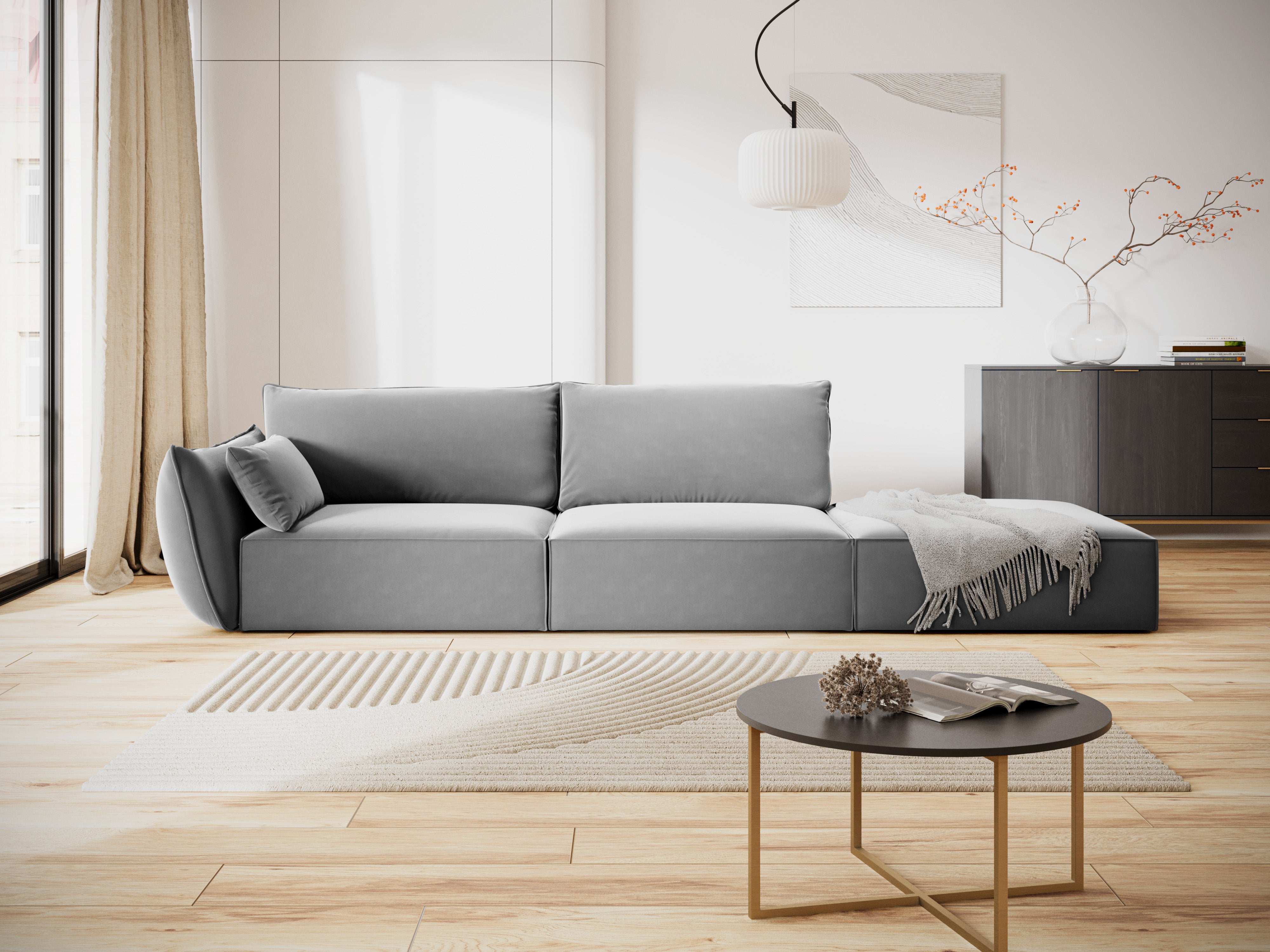 Sofa aksamitna prawostronna otwarta VANDA szary