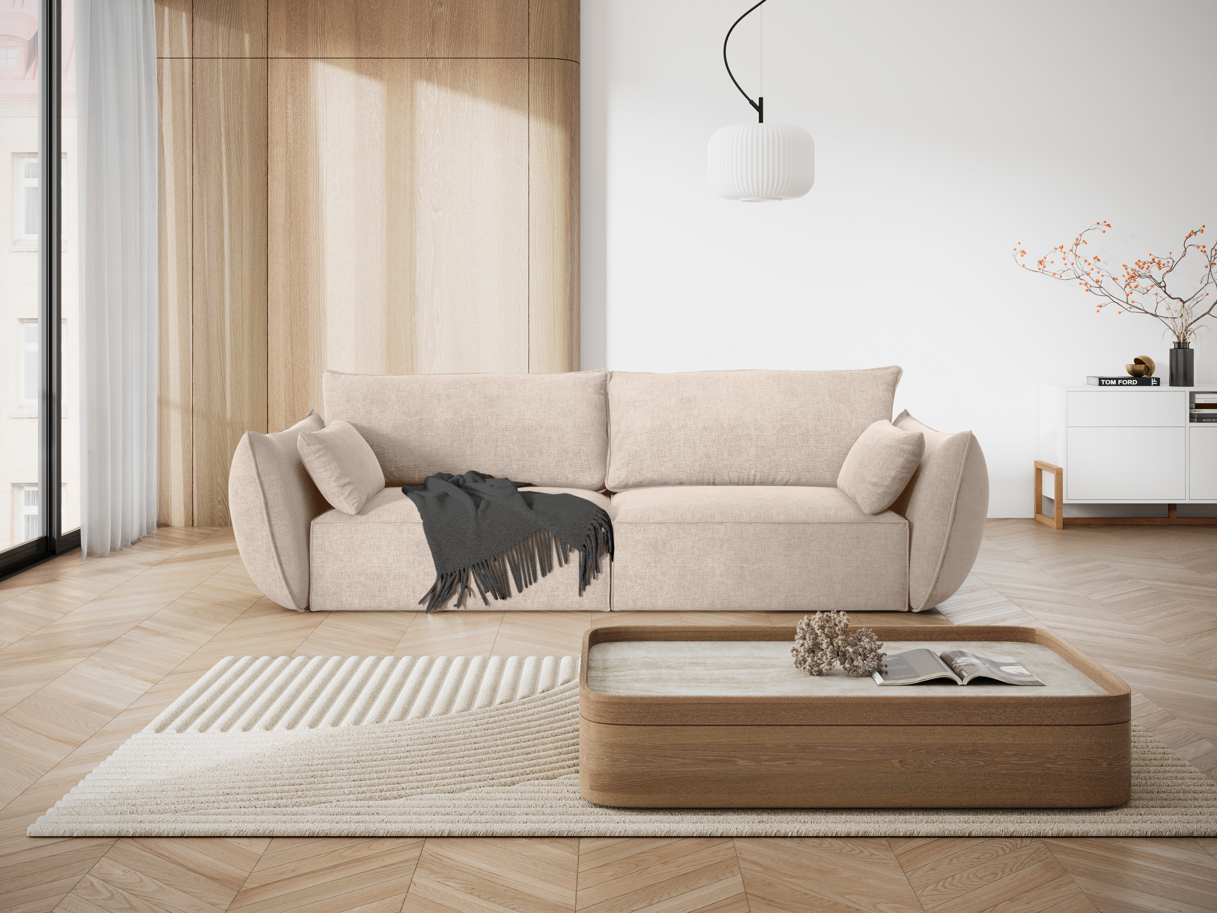 Sofa w tkaninie szenilowej 3-osobowa VANDA beżowy
