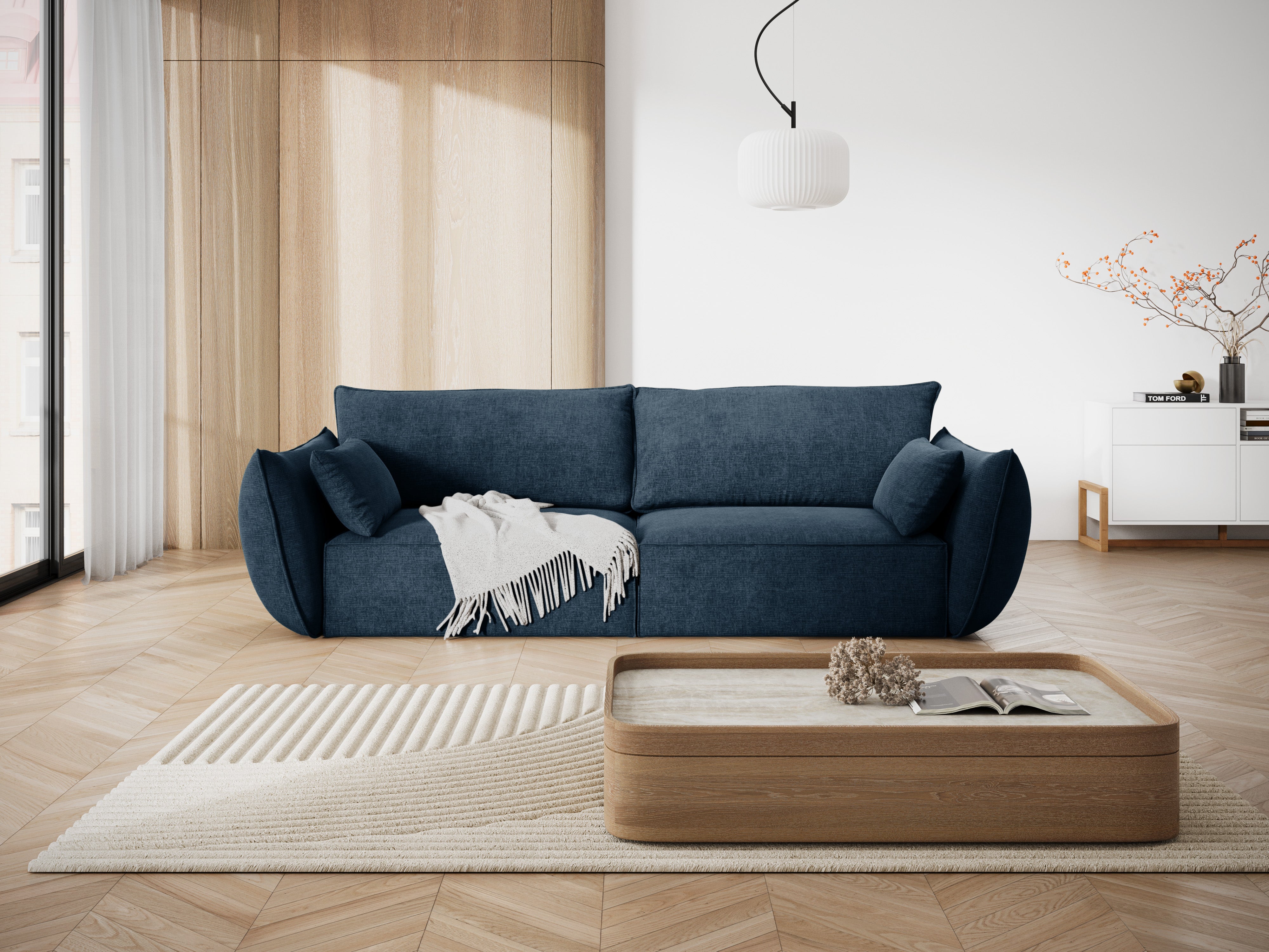 Sofa w tkaninie szenilowej 3-osobowa VANDA granat królewski