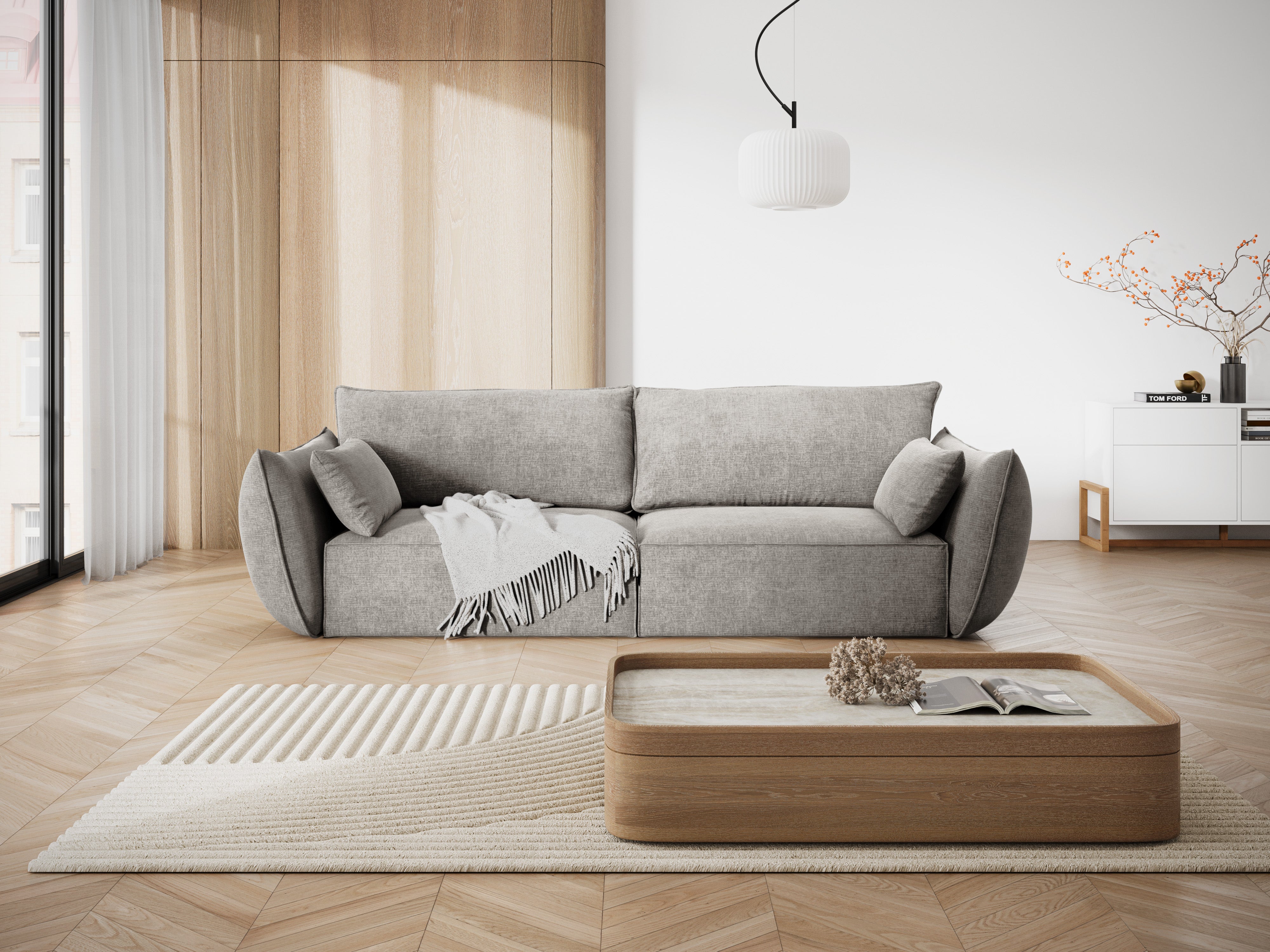 Sofa w tkaninie szenilowej 3-osobowa VANDA jasnoszary