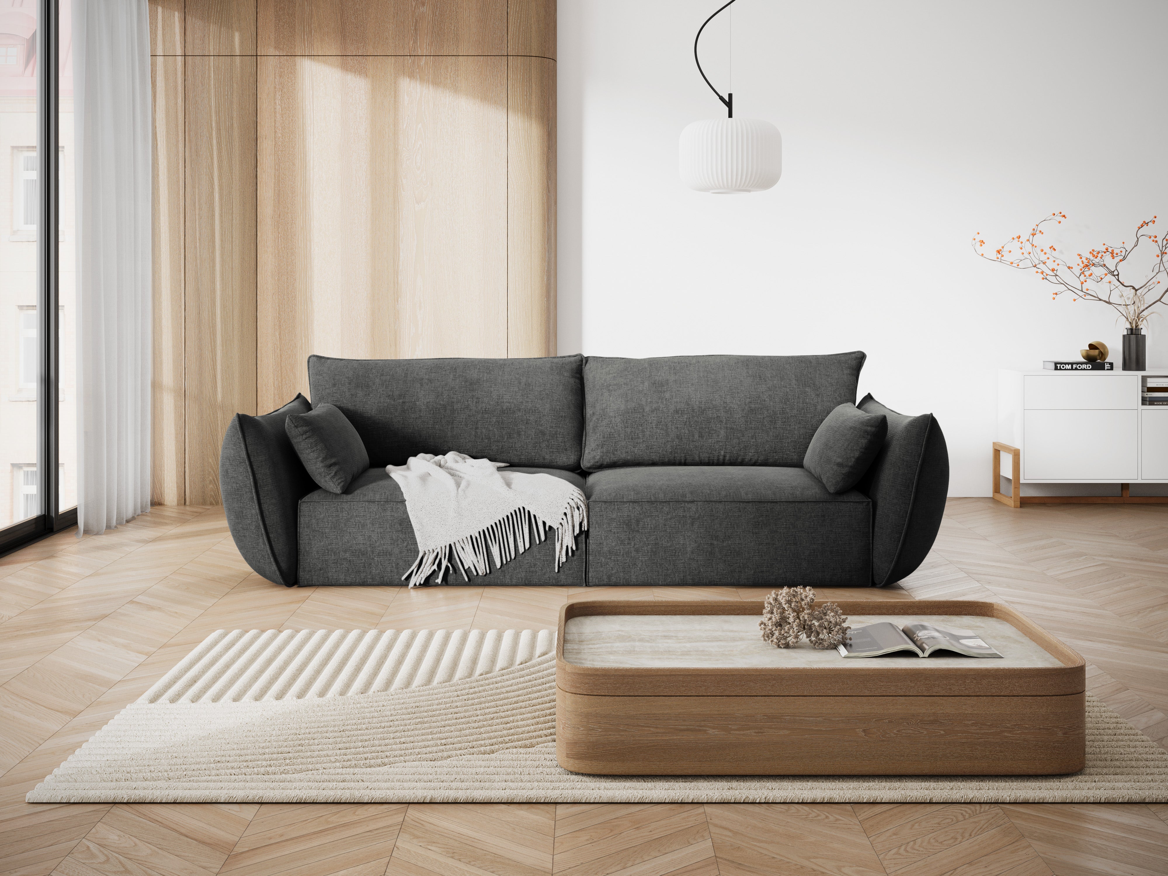 Sofa w tkaninie szenilowej 3-osobowa VANDA ciemnoszary