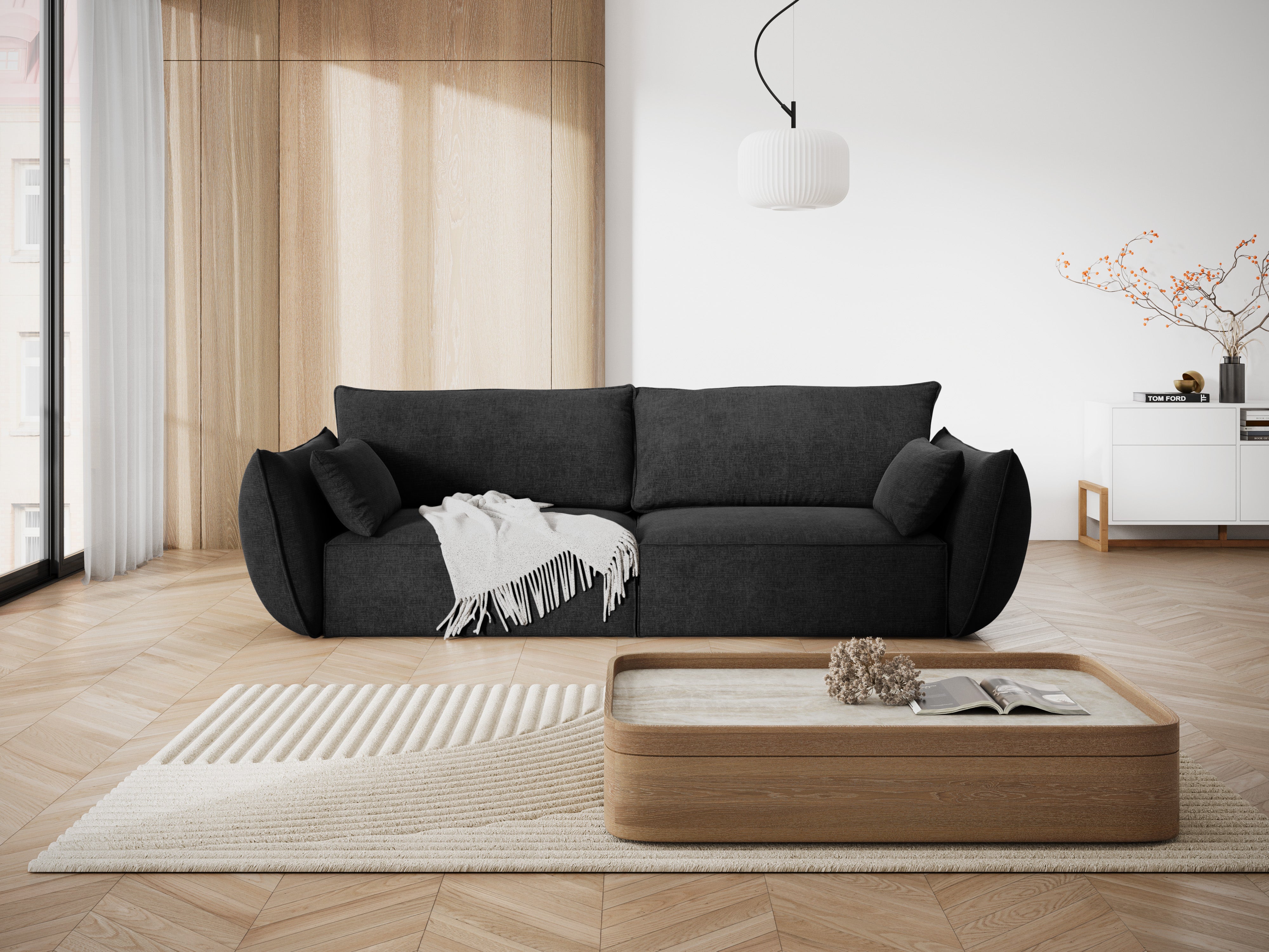 Sofa w tkaninie szenilowej 3-osobowa VANDA czarny