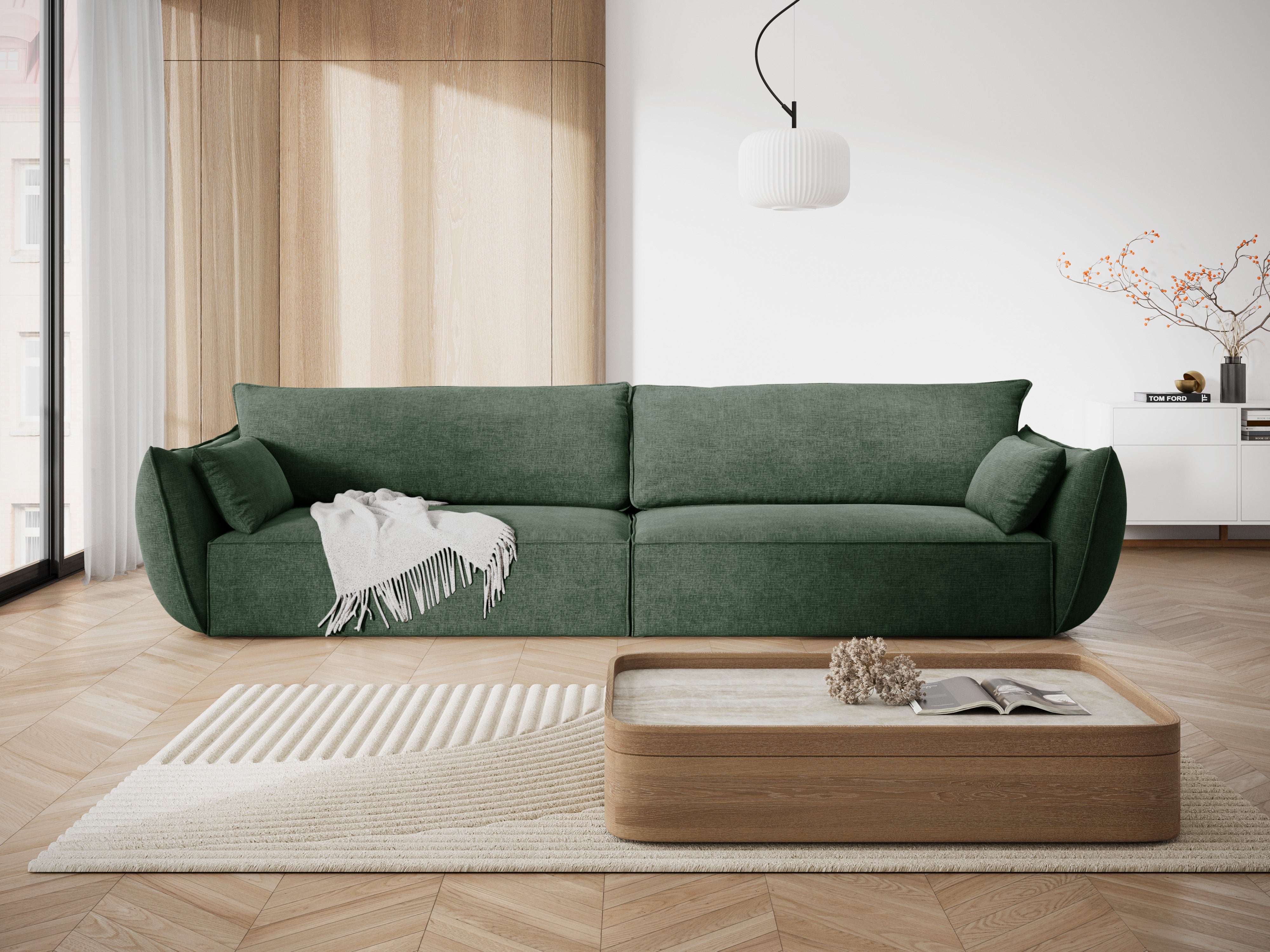 Sofa w tkaninie szenilowej 4-osobowa VANDA butelkowa zieleń