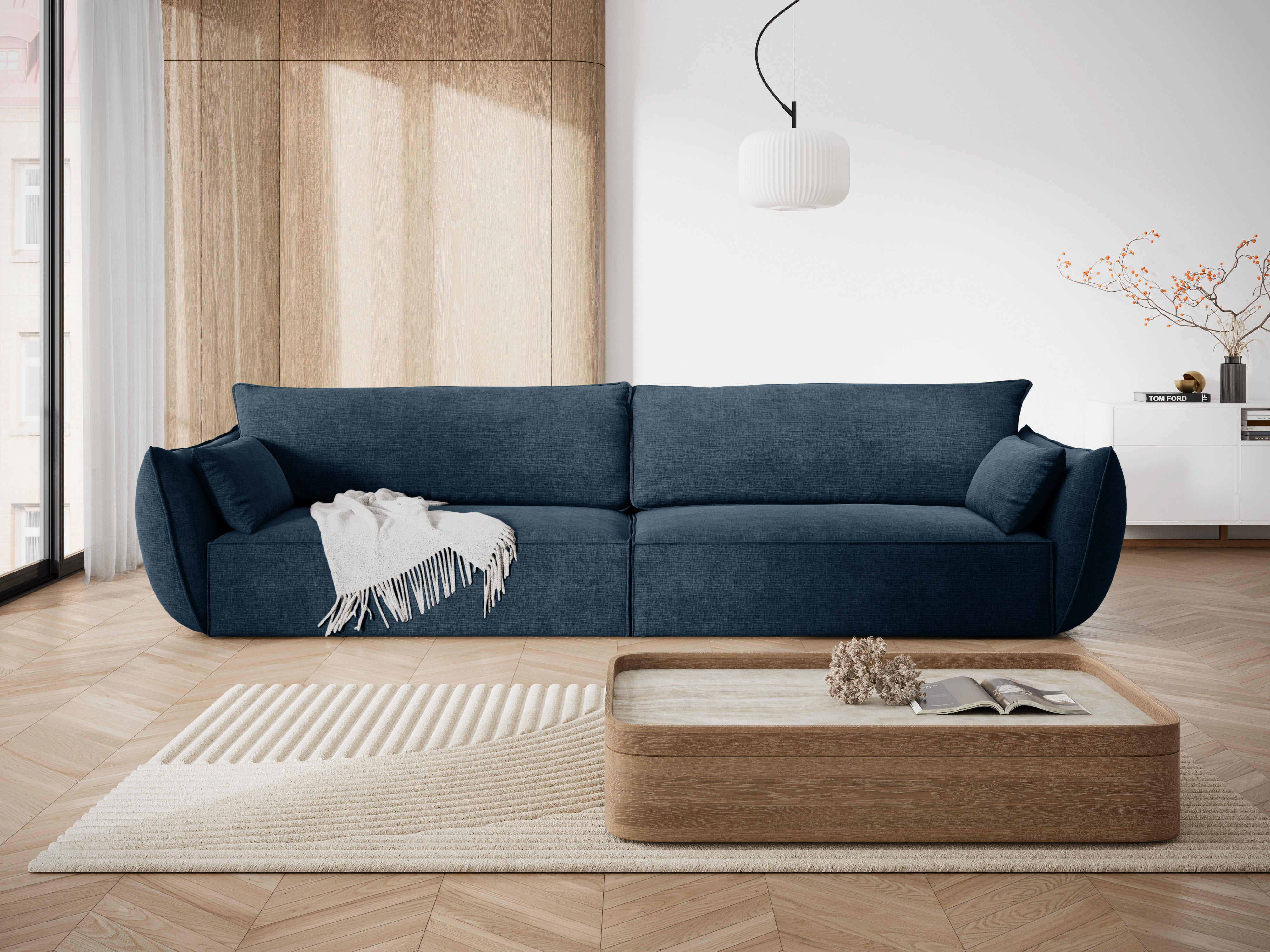 Sofa w tkaninie szenilowej 4-osobowa VANDA granat królewski