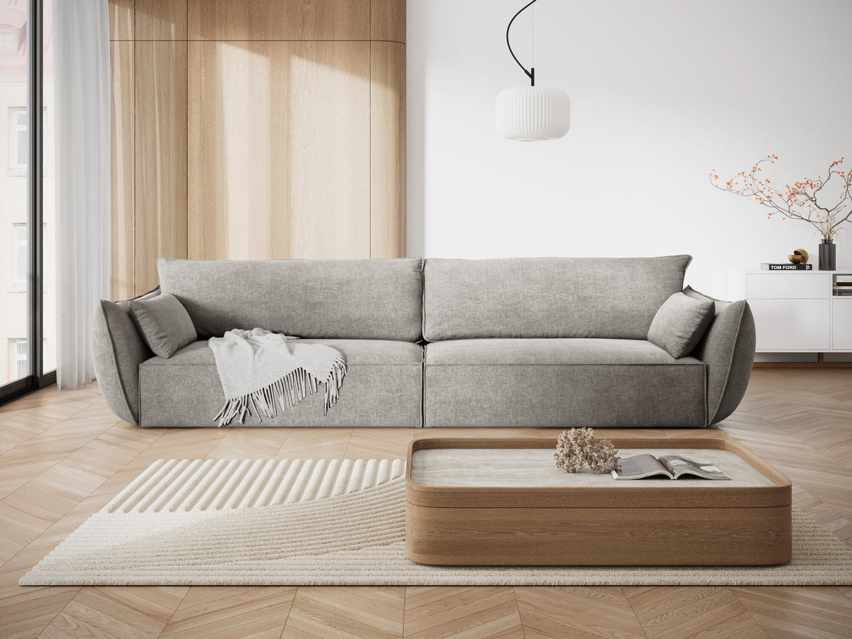 Sofa w tkaninie szenilowej 4-osobowa VANDA jasnoszary