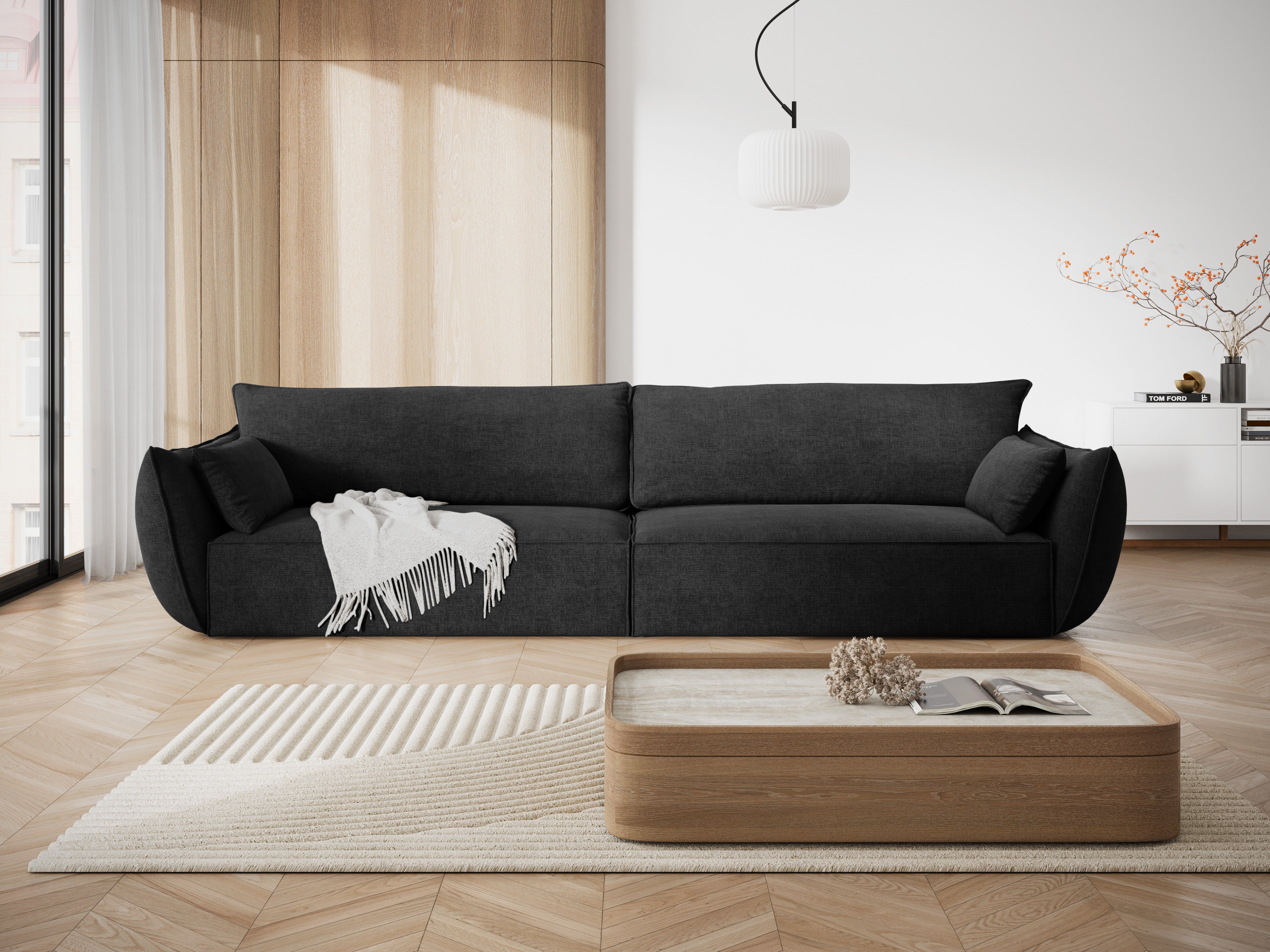 Sofa w tkaninie szenilowej 4-osobowa VANDA czarny