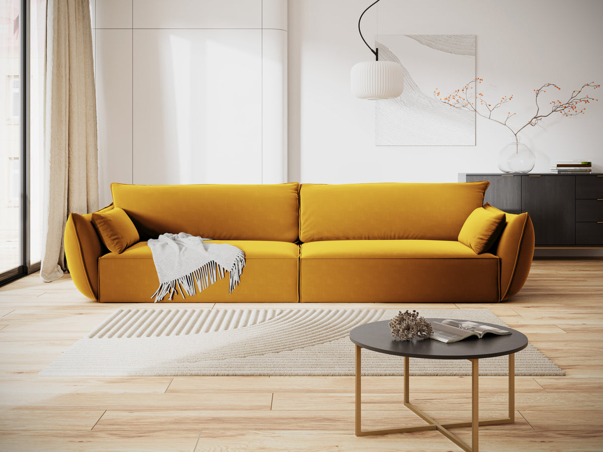 Sofa aksamitna 4-osobowa VANDA musztardowy