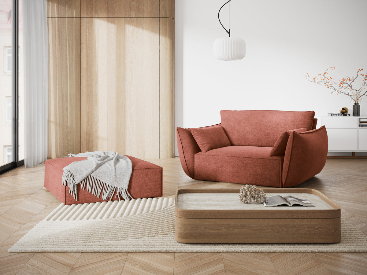 Fotel w tkaninie szenilowej VANDA terracotta