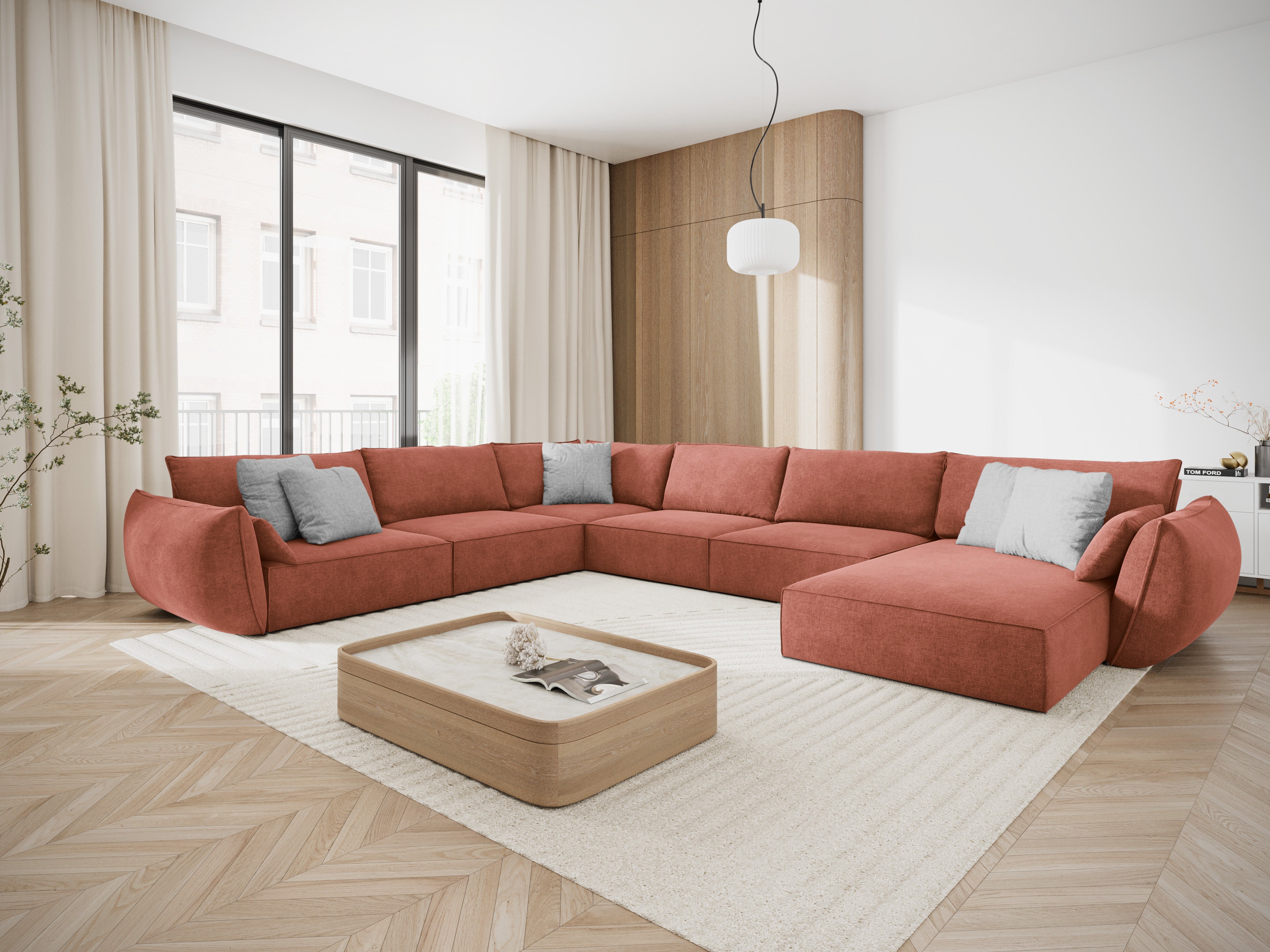 Narożnik panoramiczny w tkaninie szenilowej lewostronny VANDA terracotta