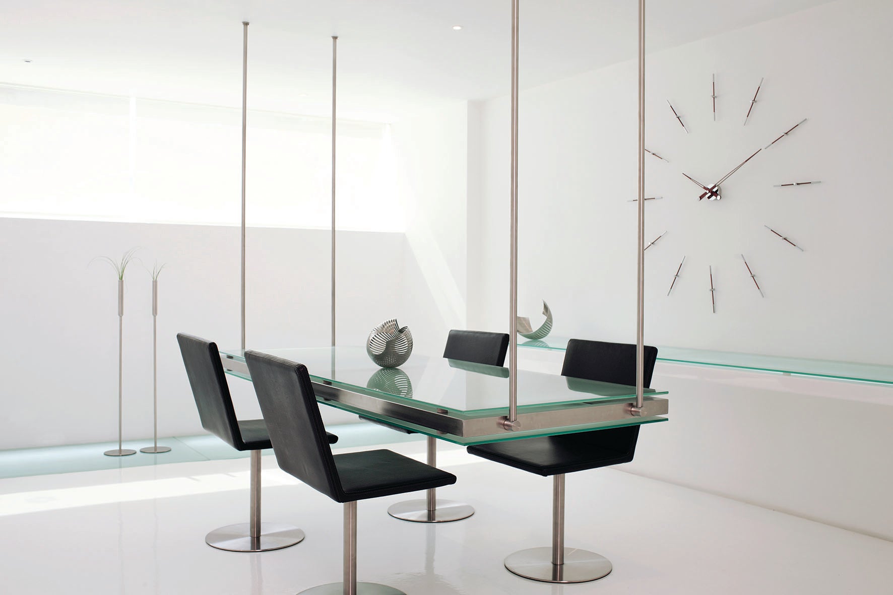 MERLIN wall clock walnut wood with chrome finish