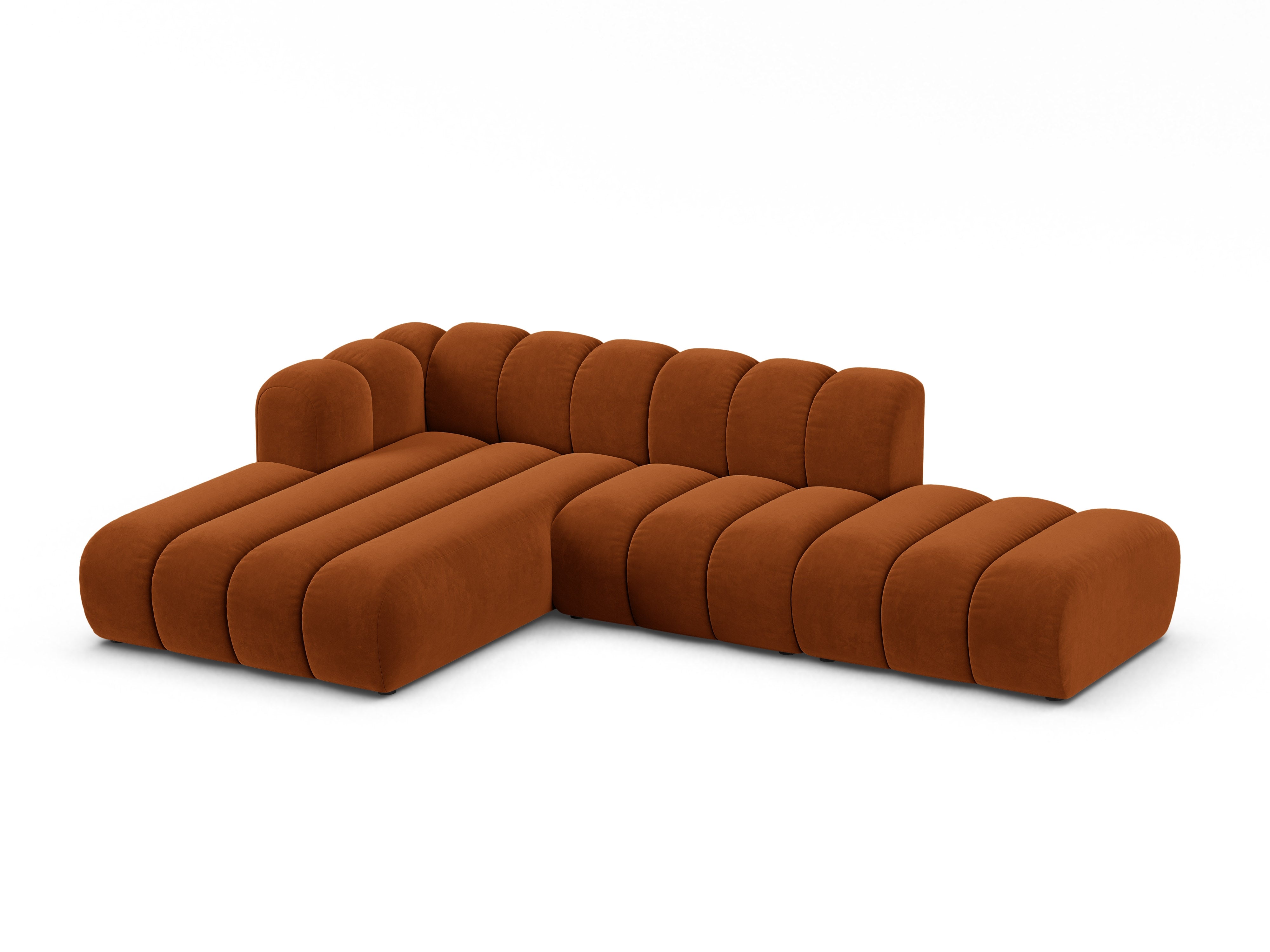 Narożnik aksamitny 5-osobowy lewostronny LUPINE ceglany – sofa narożna