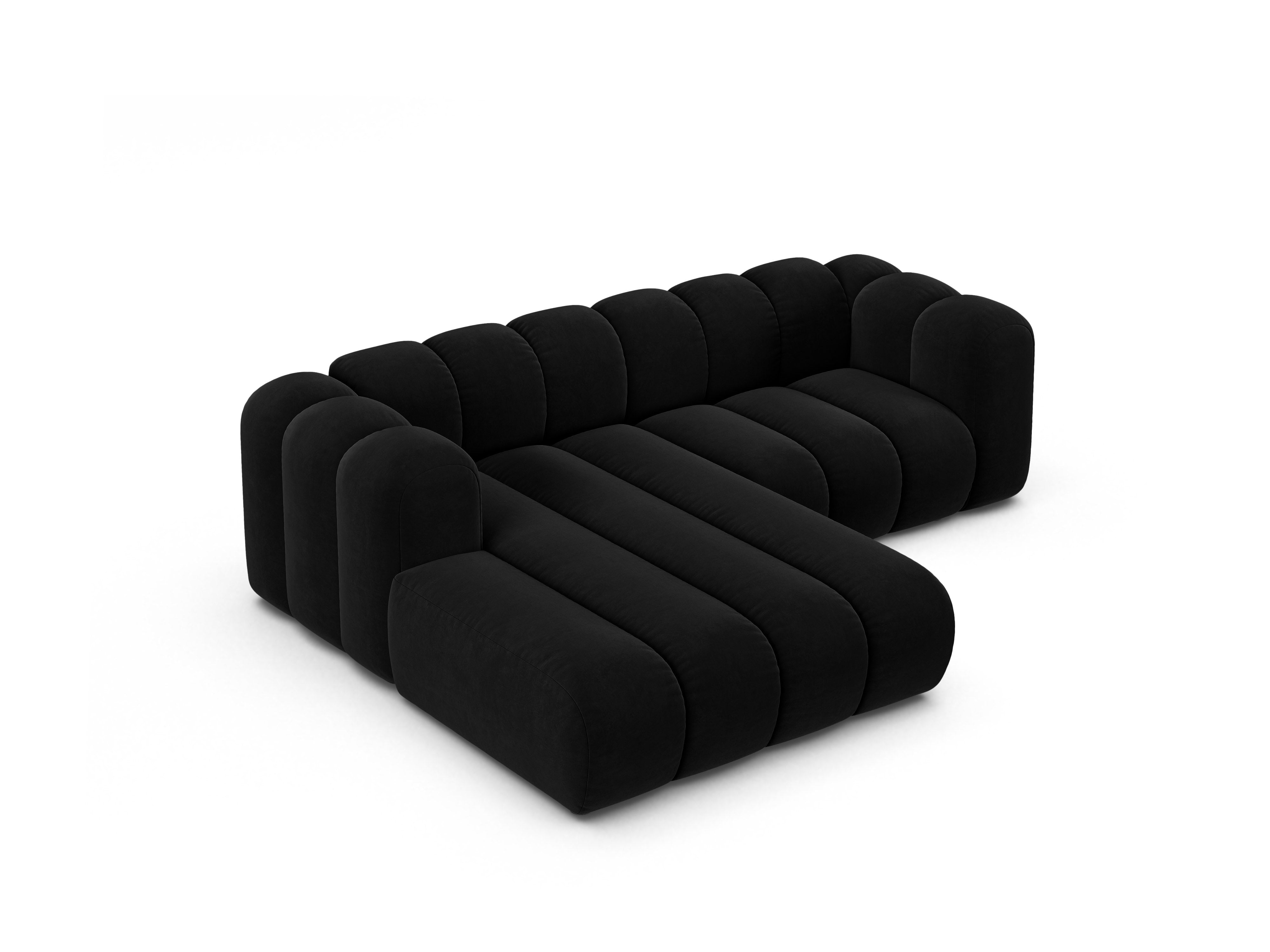 Narożnik aksamitny 3-osobowy lewostronny LUPINE czarny – sofa narożna