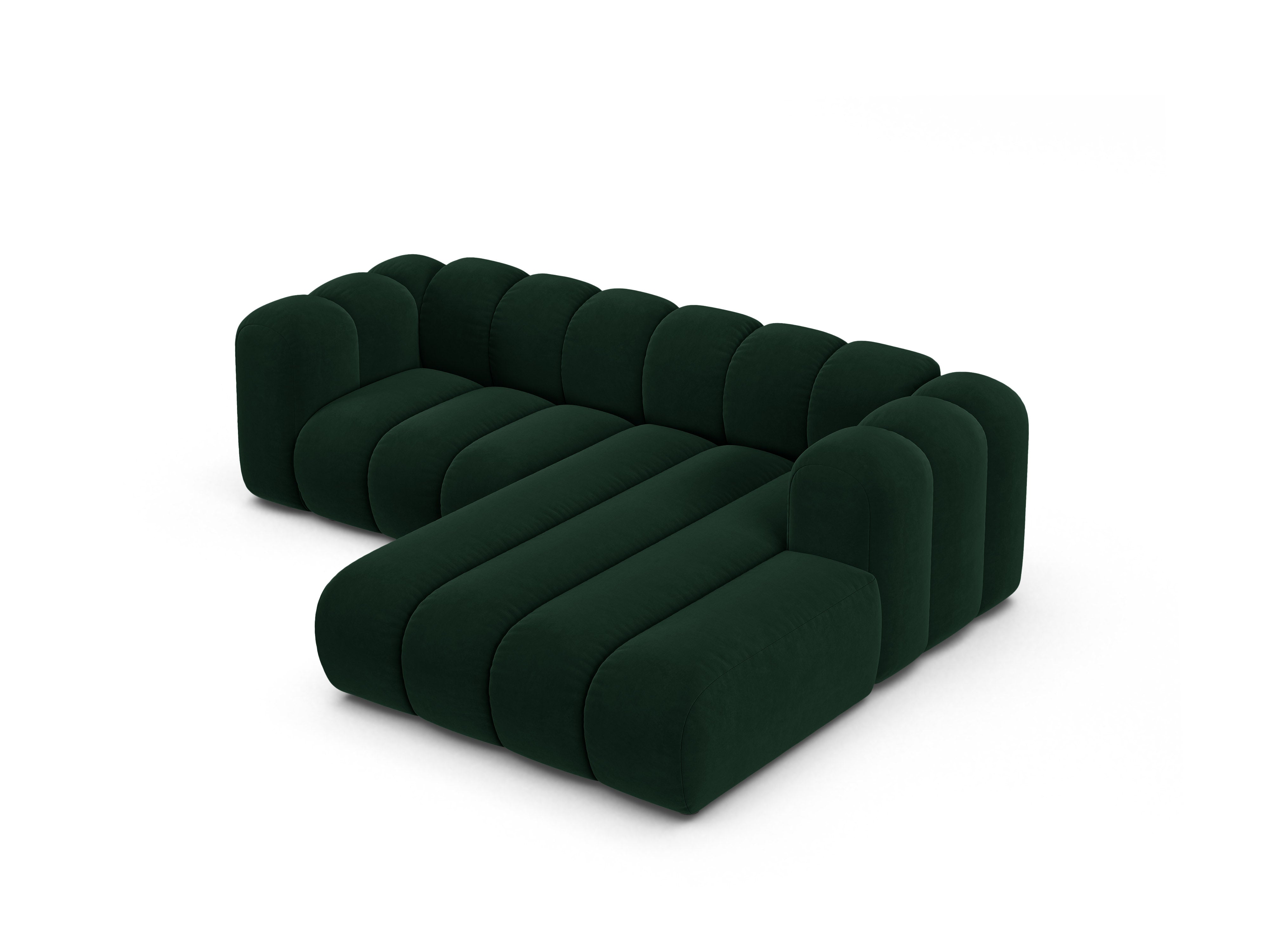 Narożnik aksamitny 3-osobowy prawostronny LUPINE butelkowy zielony – sofa narożna