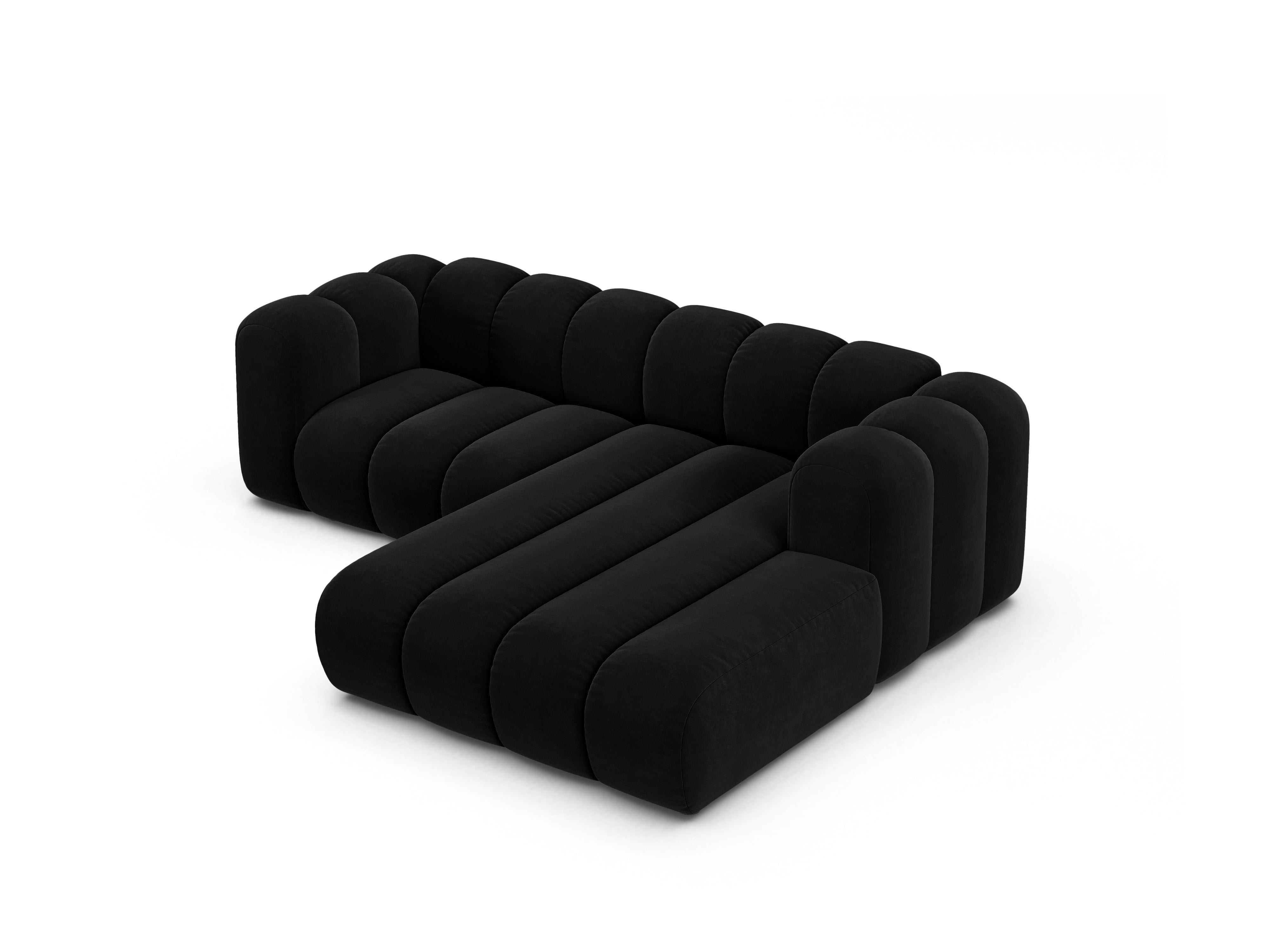 Narożnik aksamitny 3-osobowy prawostronny LUPINE czarny – sofa narożna