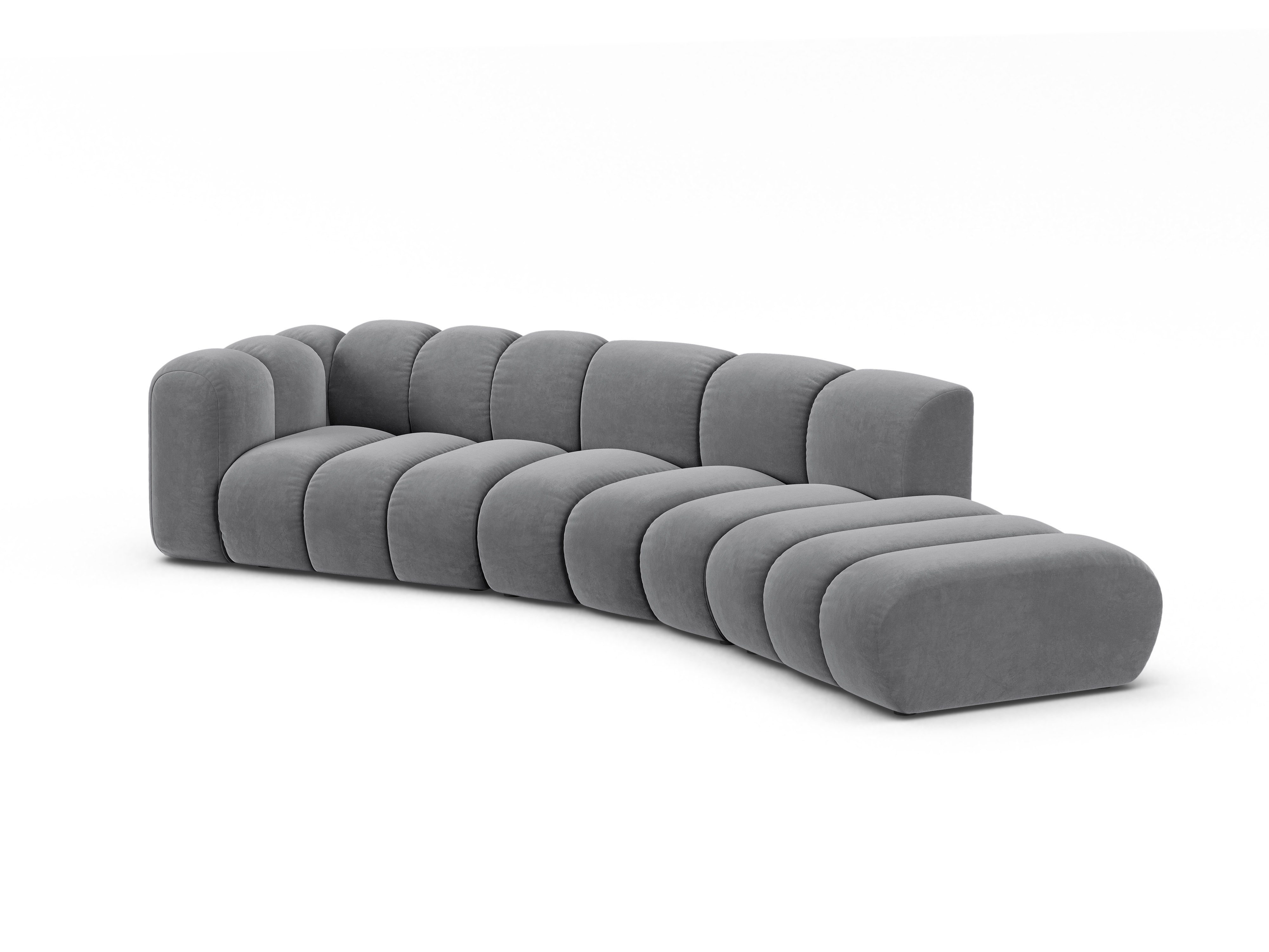 Sofa aksamitna 5-osobowa prawostronna LUPINE szary