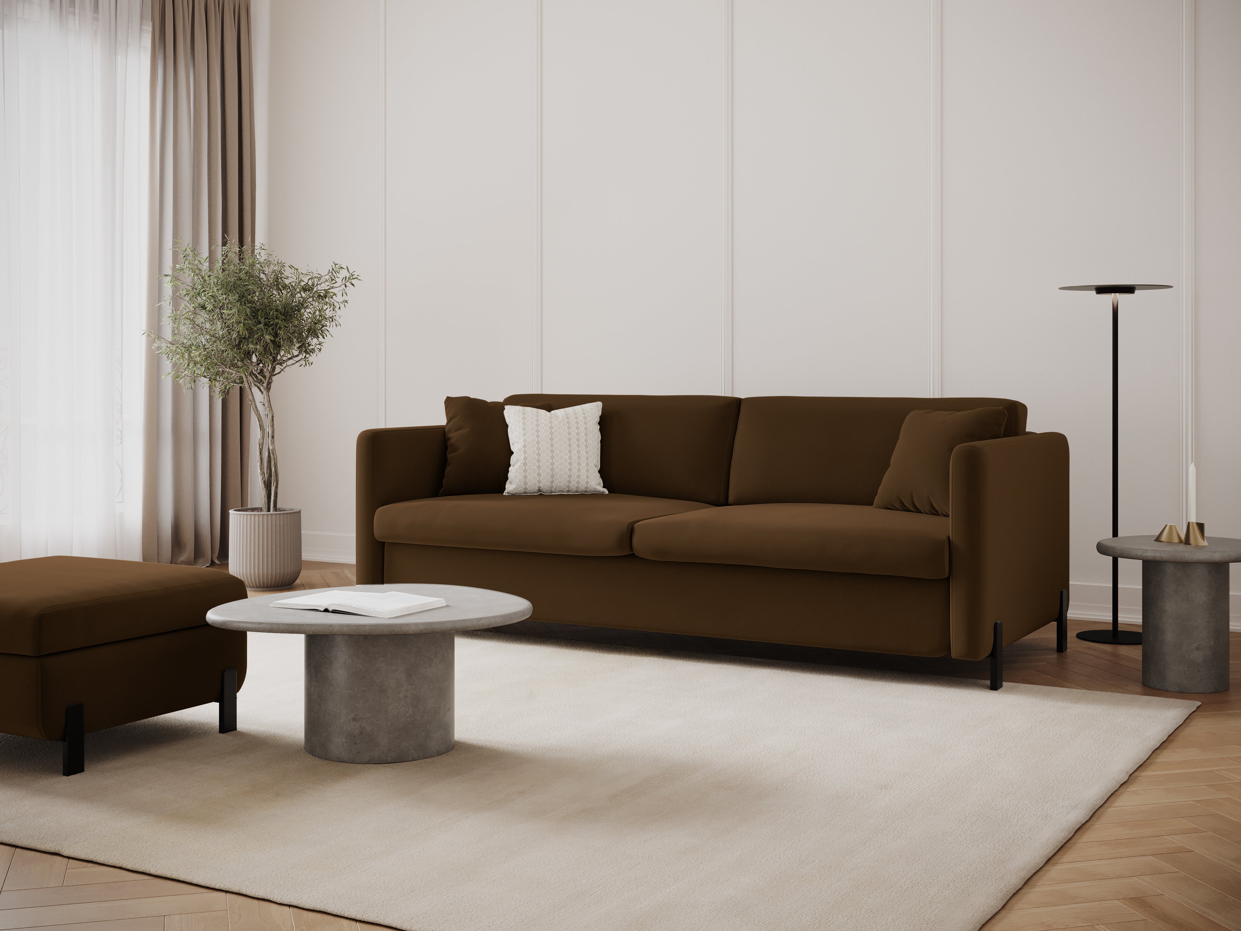 Sofa aksamitna 2-osobowa z funkcją spania GLORIA czekoladowy
