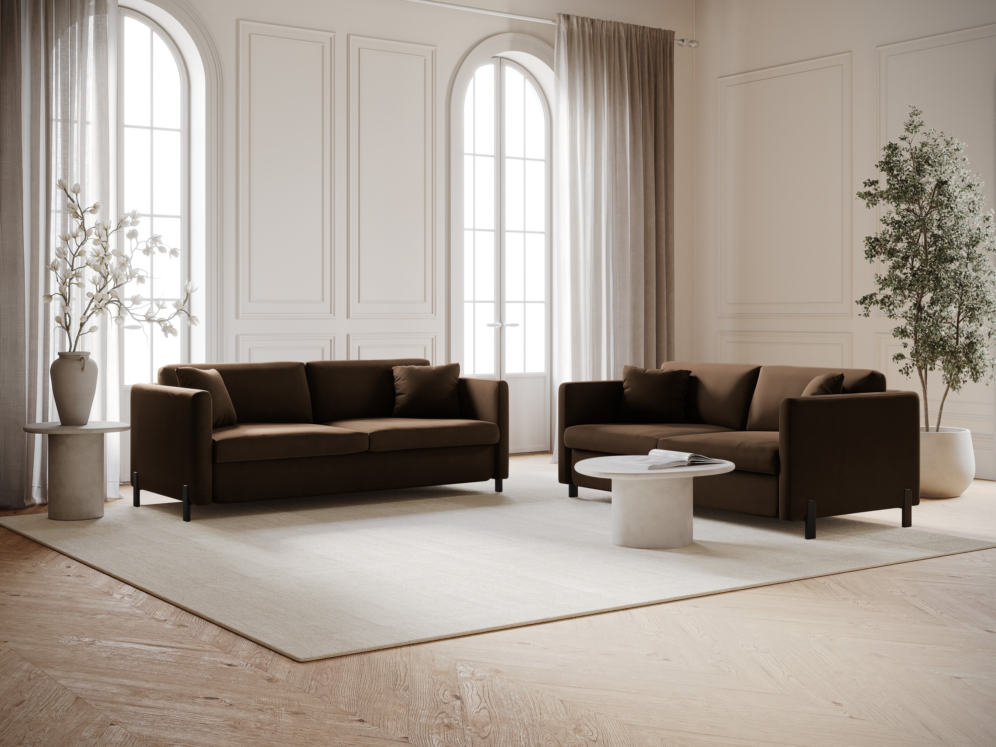 Sofa aksamitna 2-osobowa z funkcją spania GLORIA czekoladowy
