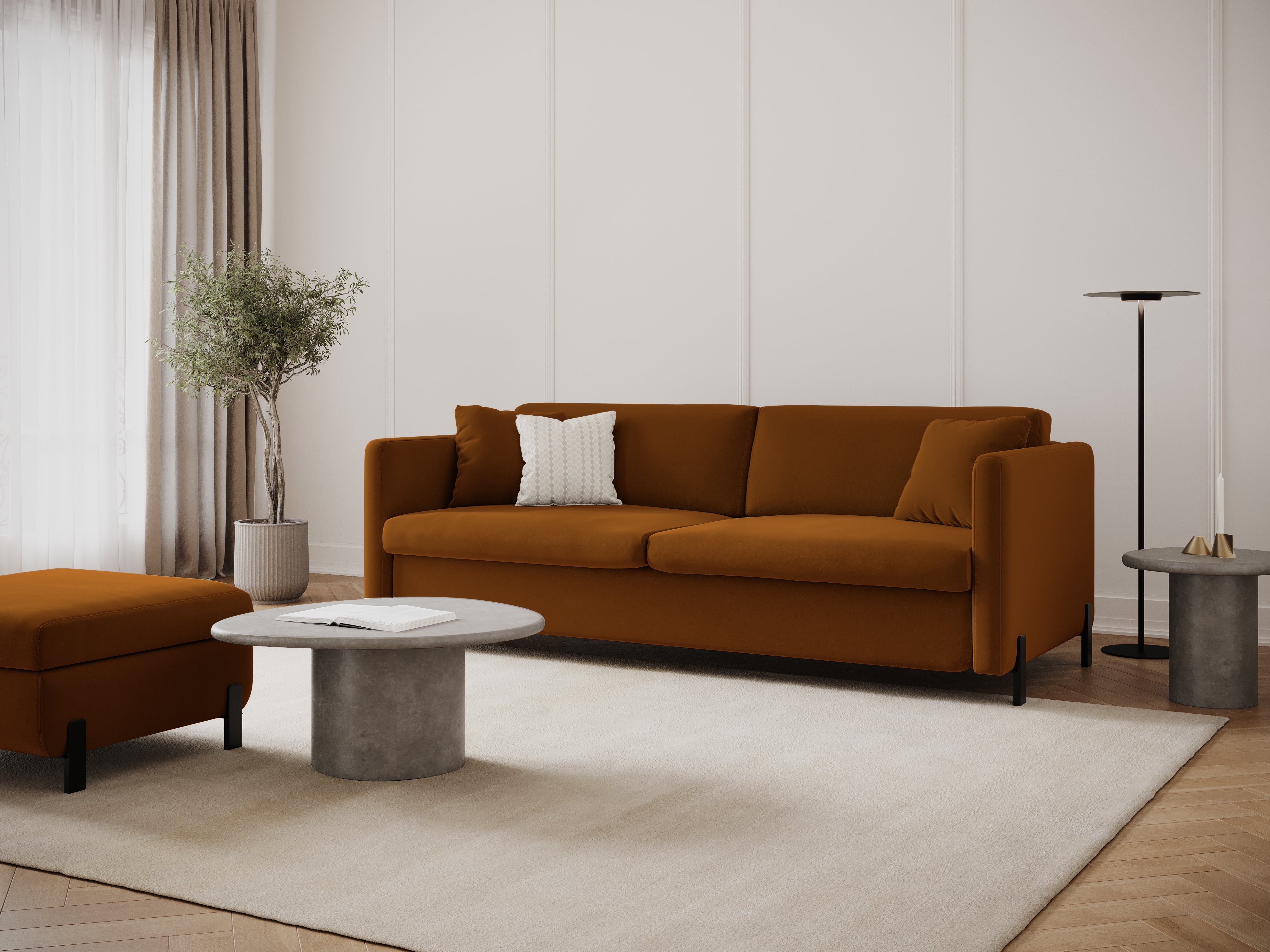 Sofa aksamitna 2-osobowa z funkcją spania GLORIA brązowy