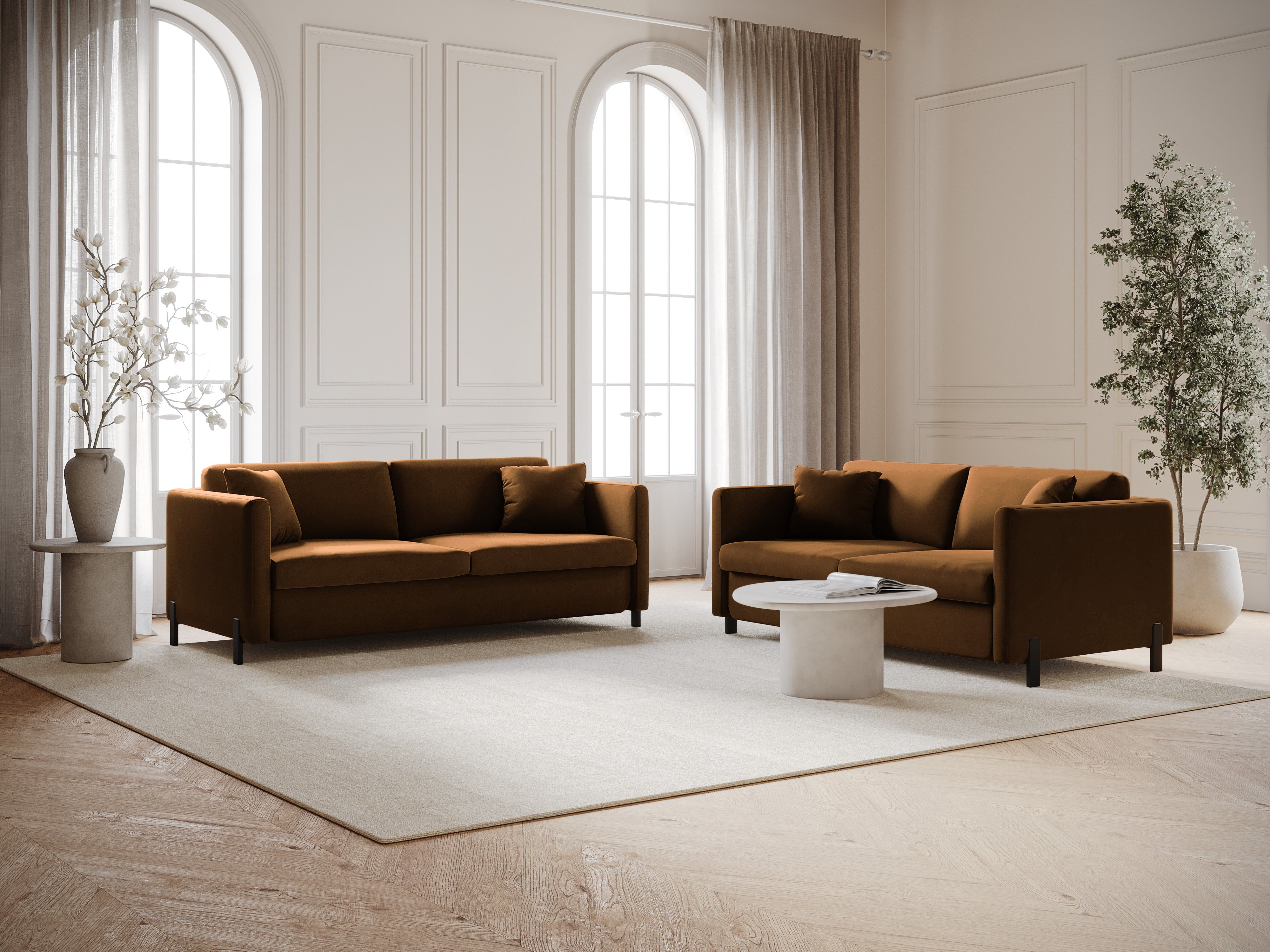 Sofa aksamitna 2-osobowa z funkcją spania GLORIA brązowy