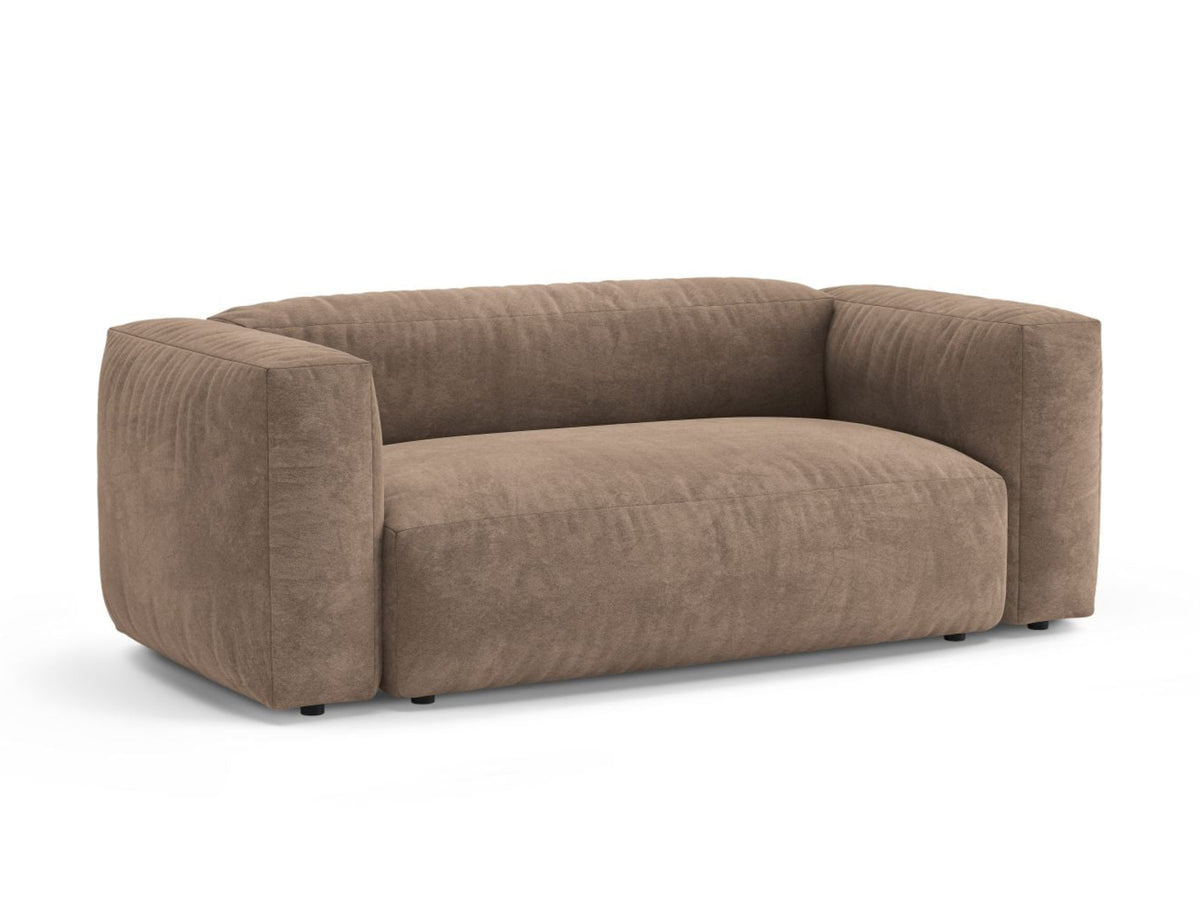 Sofa aksamitna 2-osobowa MARTINA ciemnobeżowy – ujęcie boczne
