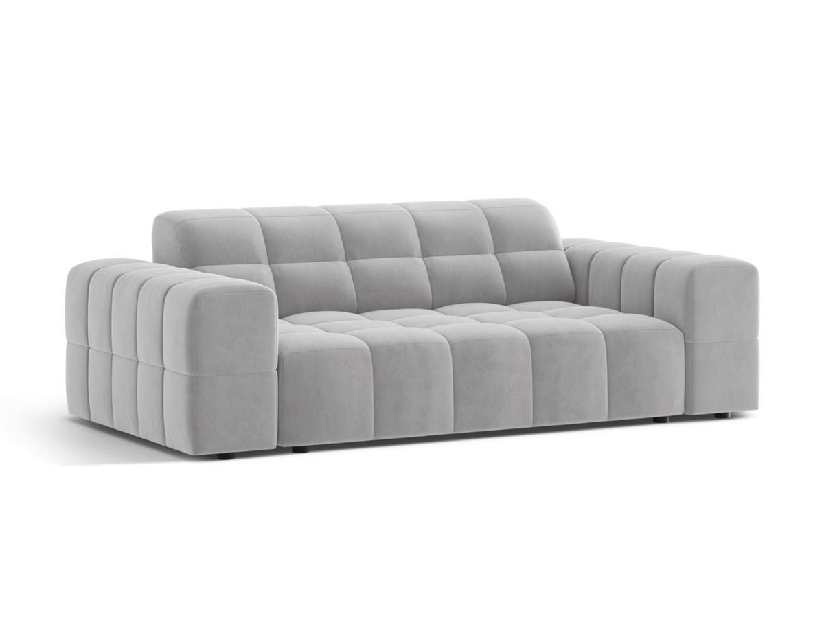 Sofa aksamitna 2-osobowa JENNIFER srebrny Bluvel – ujęcie boczne