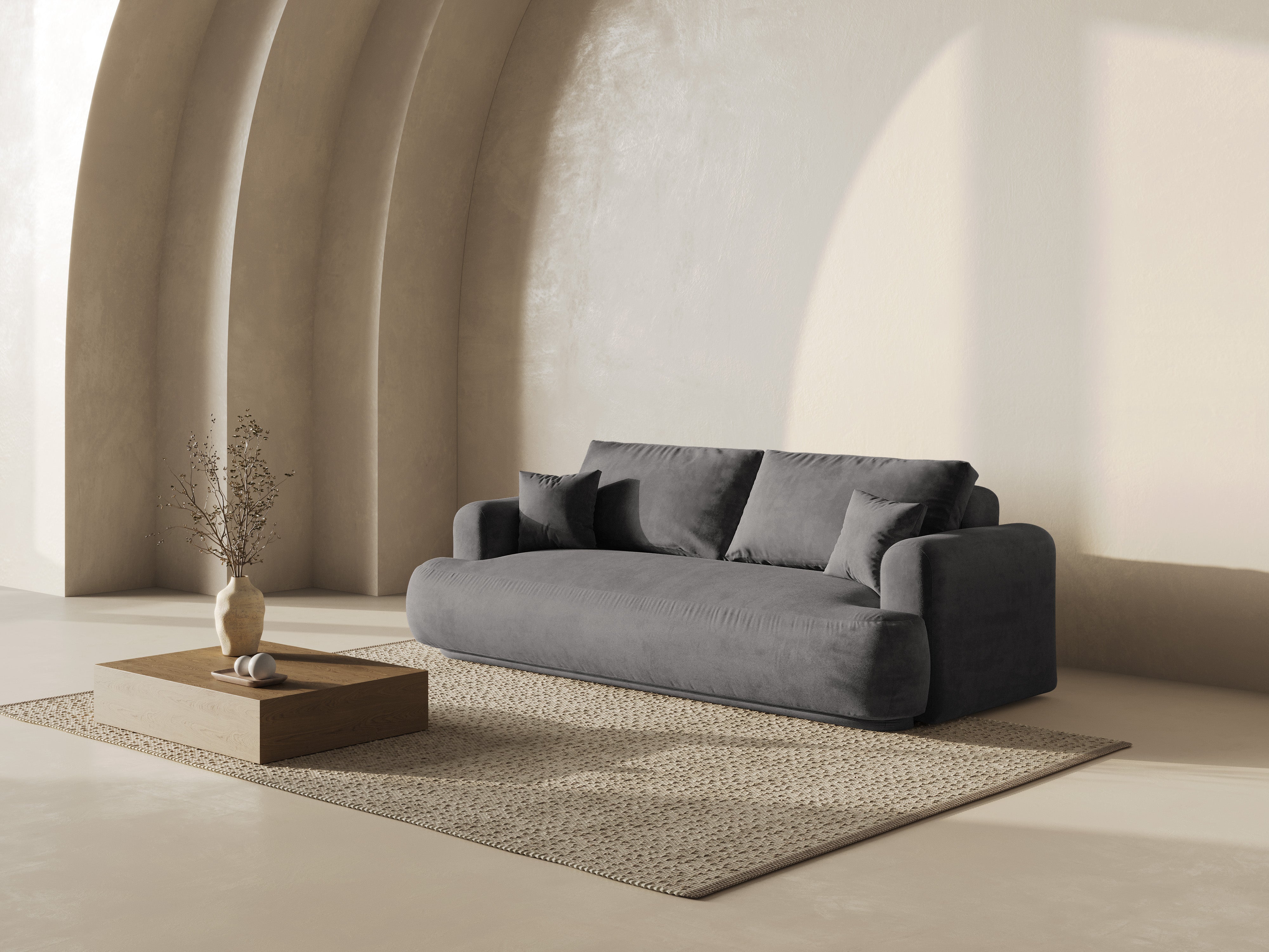 Sofa aksamitna z funkcją spania ELLA szary