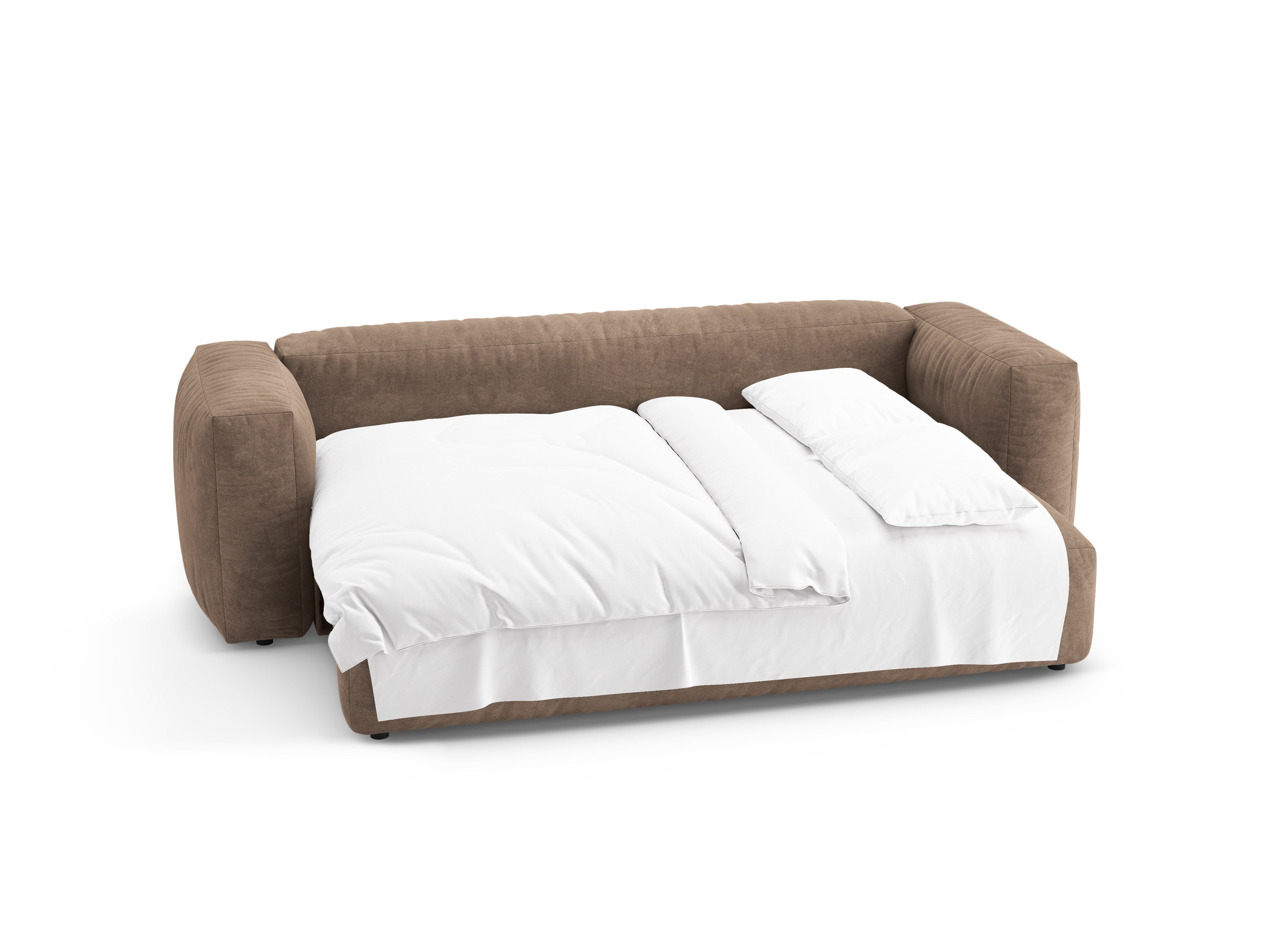 Sofa aksamitna 3-osobowa z funkcją spania MARTINA ciemny beżowy