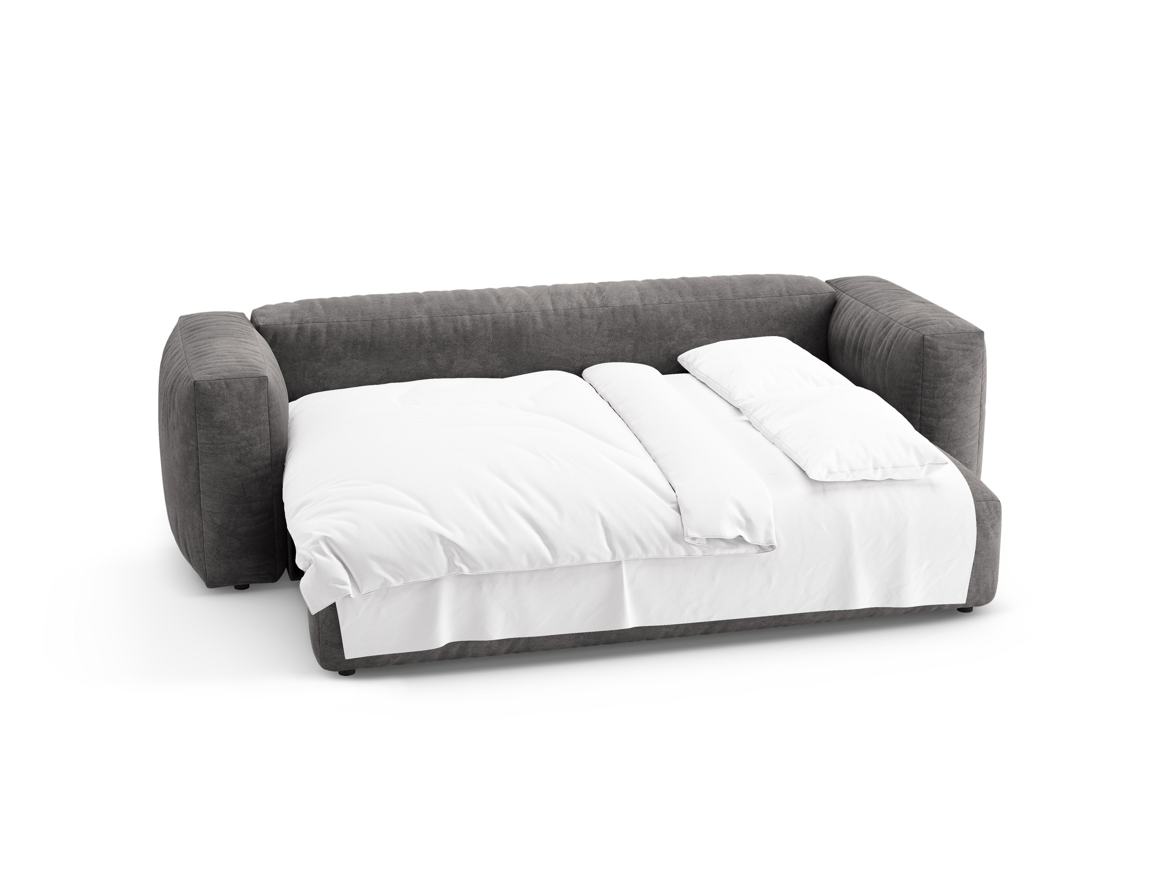 Sofa aksamitna 3-osobowa z funkcją spania MARTINA szary