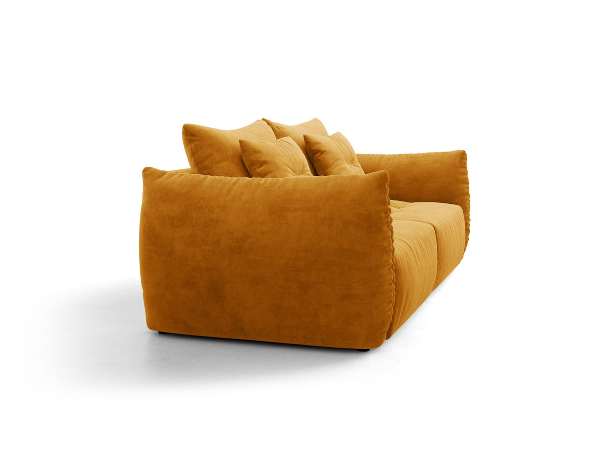 Sofa aksamitna 3-osobowa z funkcją spania BLOOM żółty – ujęcie 3