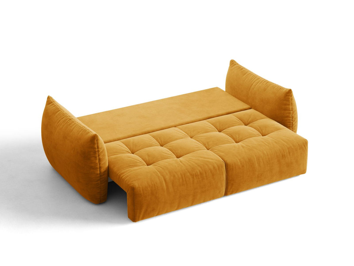 Sofa aksamitna 3-osobowa z funkcją spania BLOOM żółty – ujęcie 6