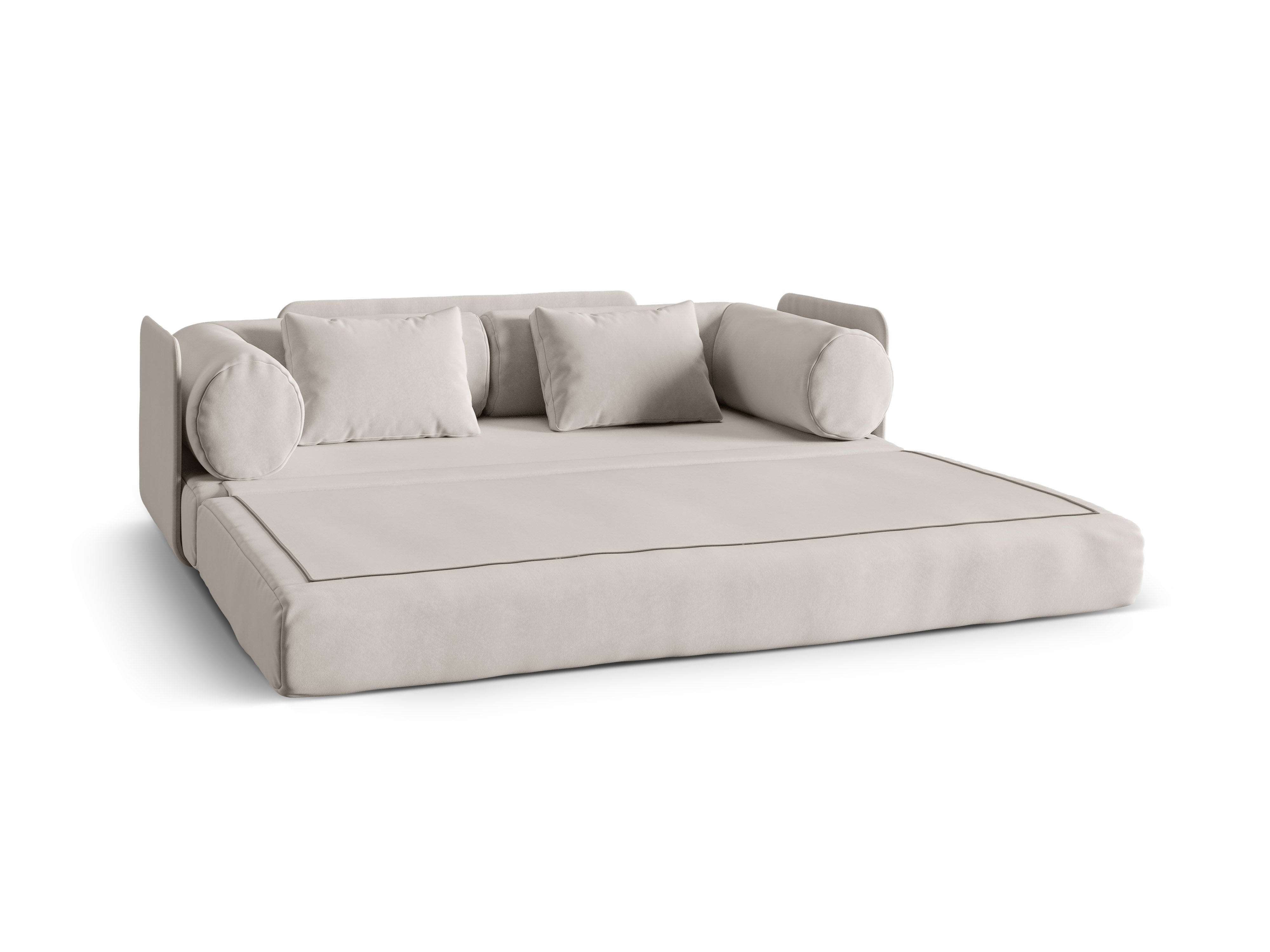 Dreamy Beige 3-Seater Velvet Sofa with Sleeping Function