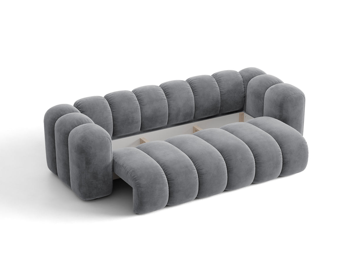 Sofa aksamitna 3-osobowa z funkcją spania LUPINE szary – ujęcie 4