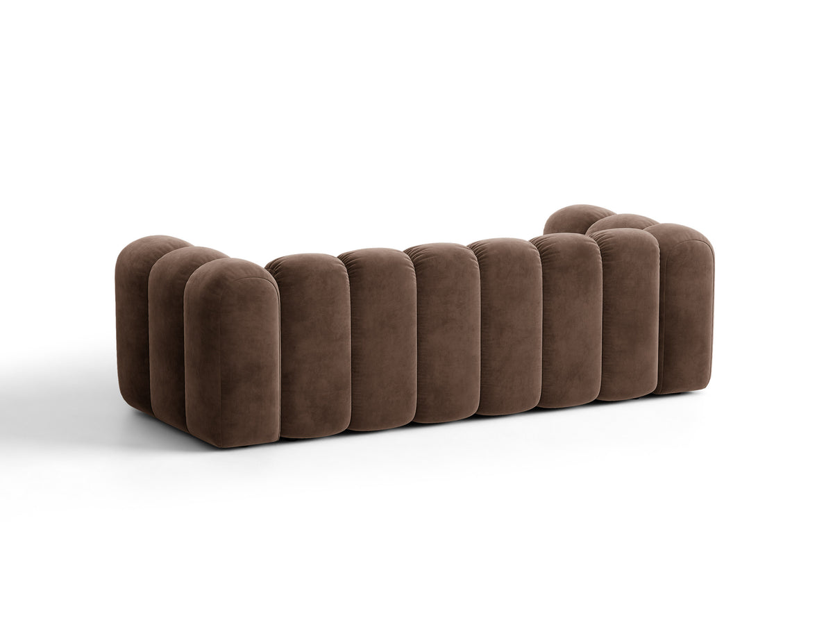 Sofa aksamitna 3-osobowa z funkcją spania LUPINE czekoladowy – ujęcie 5