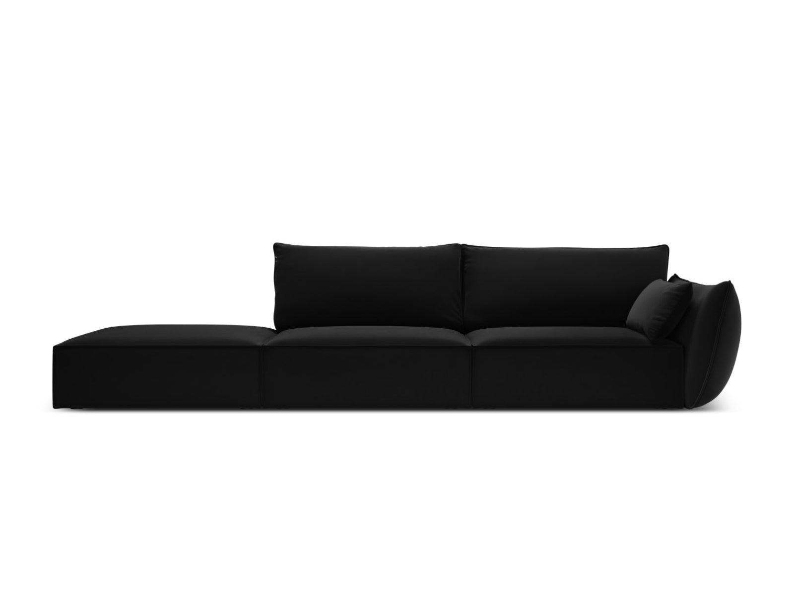 Sofa aksamitna z otomaną lewostronną 4-osobowa KAELLE czarny – Micadoni