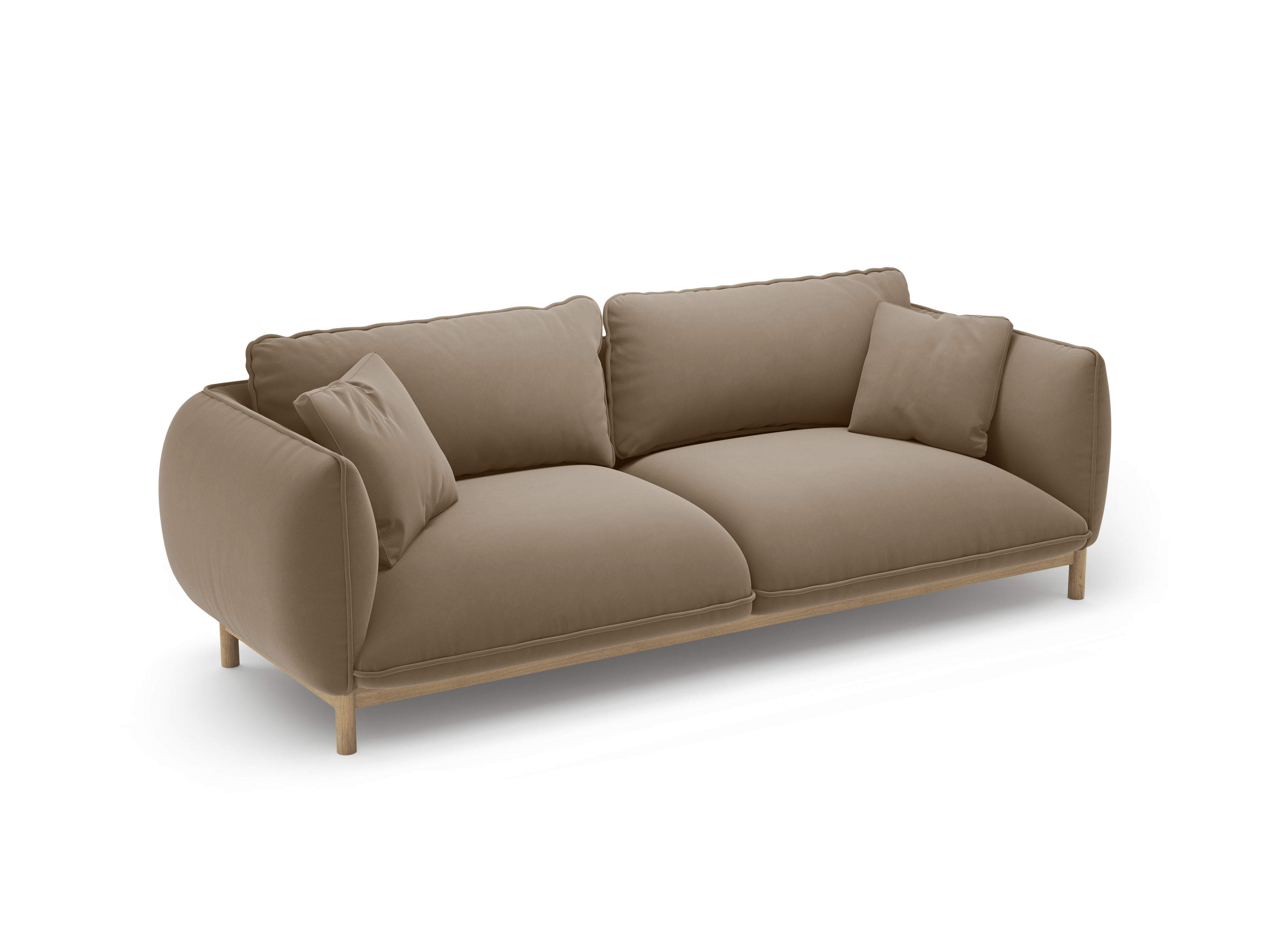 ADA Light Brown Velvet 3-Seater Sofa