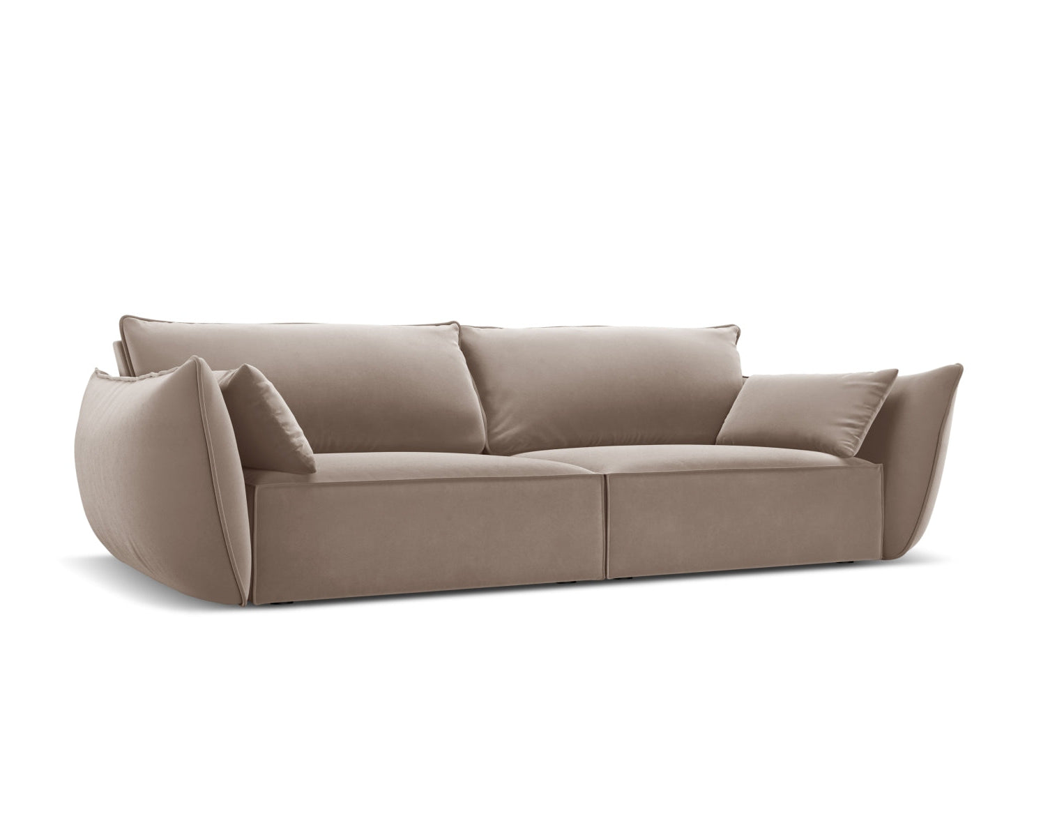 Sofa aksamitna 3-osobowa KAELLE cappuccino – ujęcie boczne