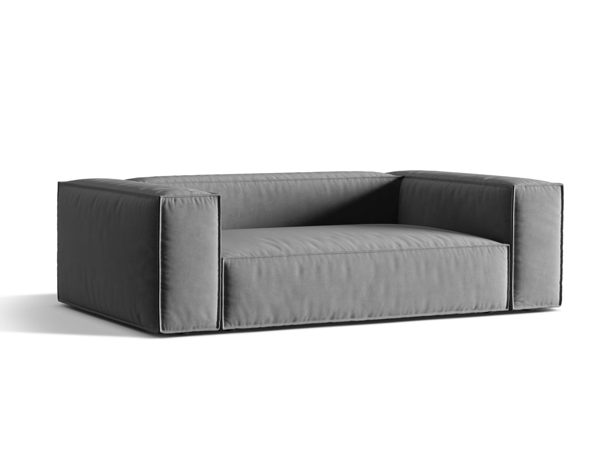 Sofa aksamitna 3-osobowa NURIA szary – ujęcie boczne