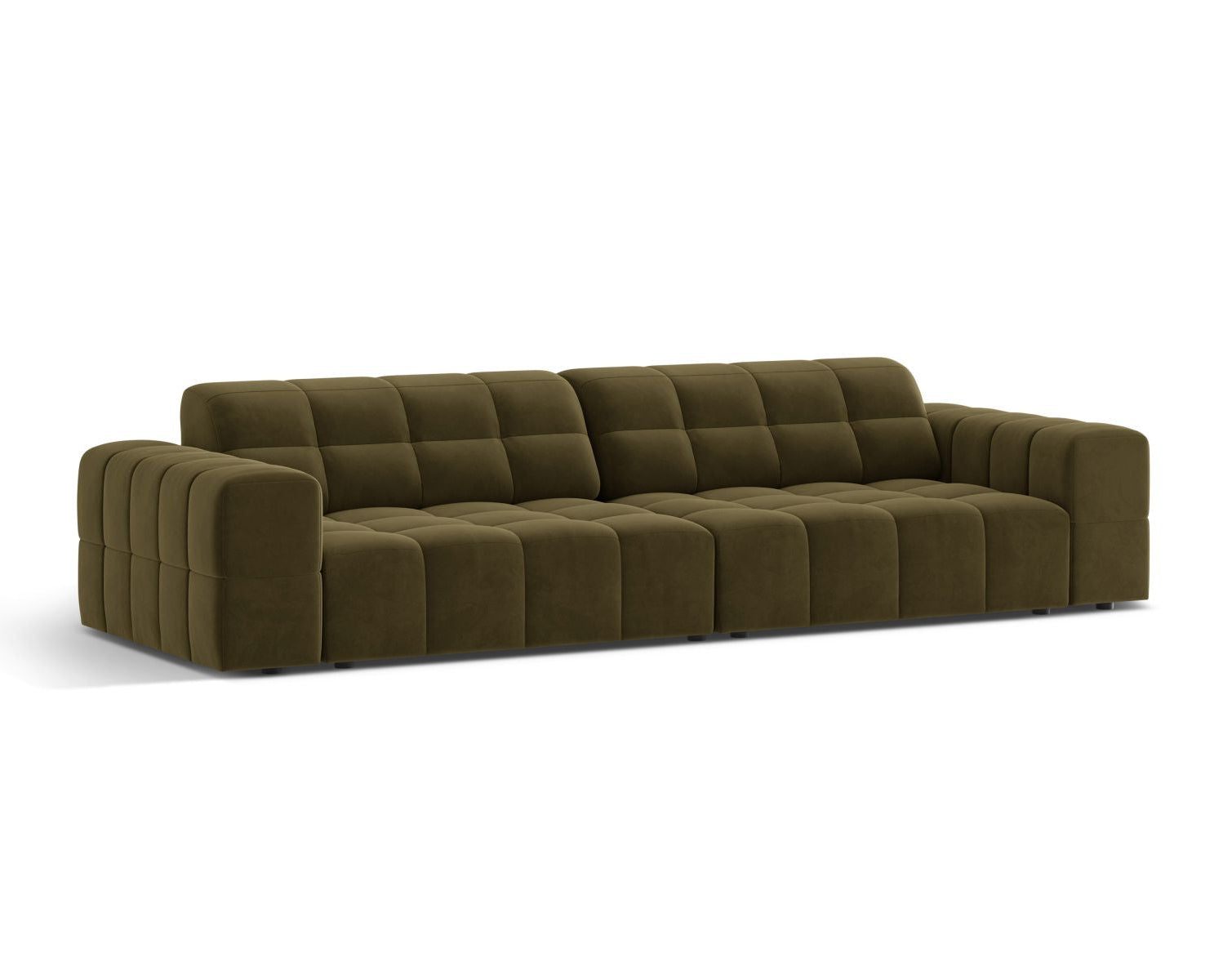 Sofa aksamitna 4-osobowa JENNIFER zielony Bluvel – ujęcie boczne