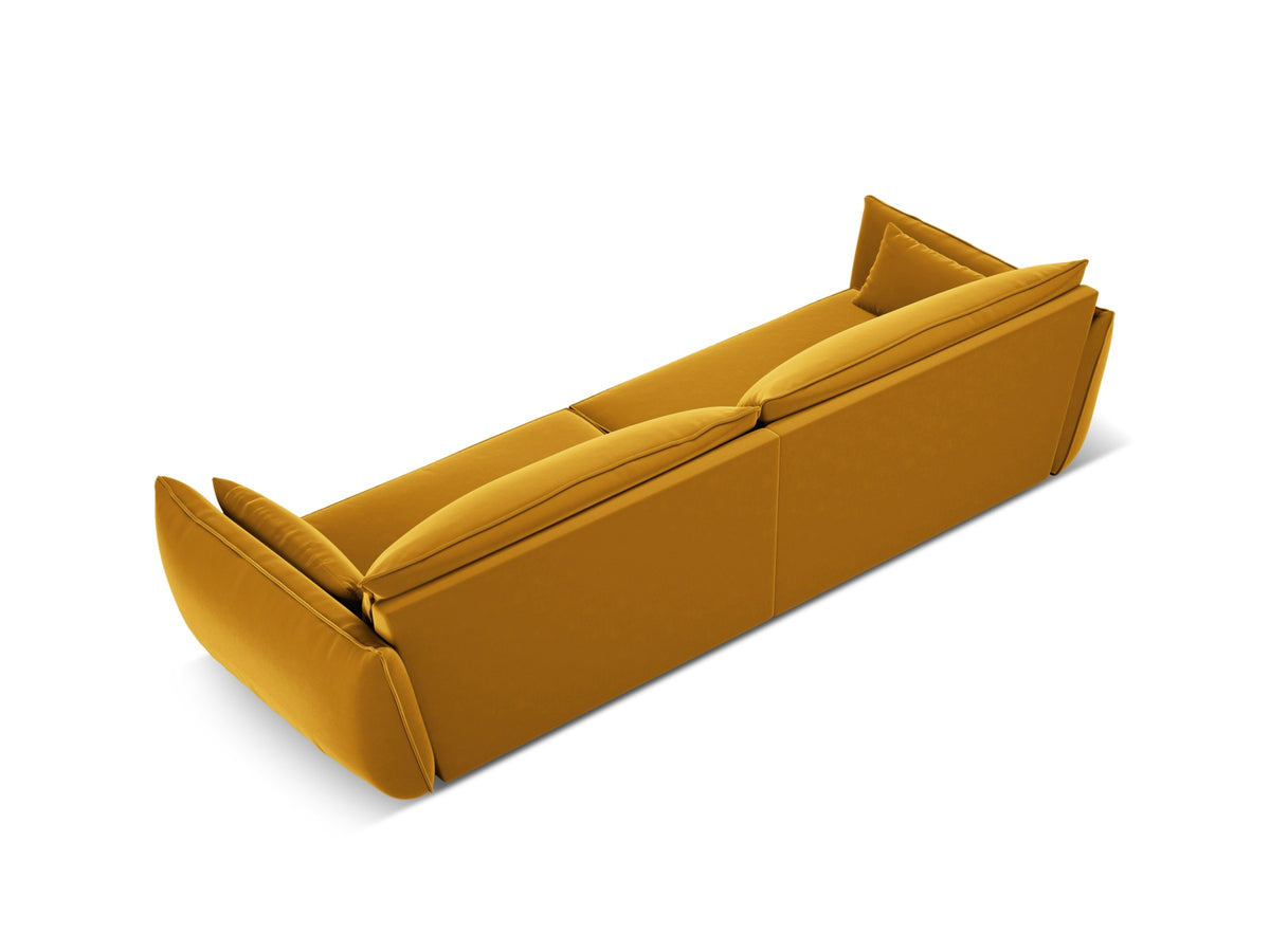 Sofa aksamitna 4-osobowa KAELLE żółty – ujęcie tylne