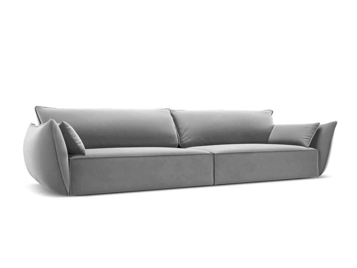 Sofa aksamitna 4-osobowa KAELLE szary – ujęcie boczne