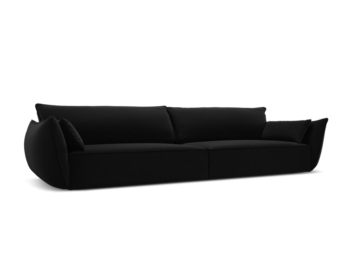 Sofa aksamitna 4-osobowa KAELLE czarny – ujęcie boczne