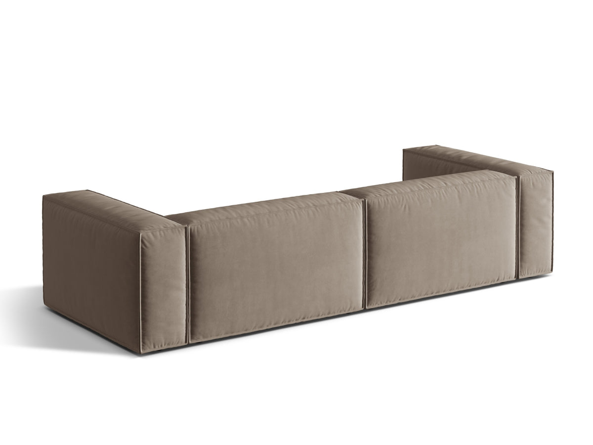 Sofa aksamitna 5-osobowa NURIA ciepły szary – ujęcie tylne