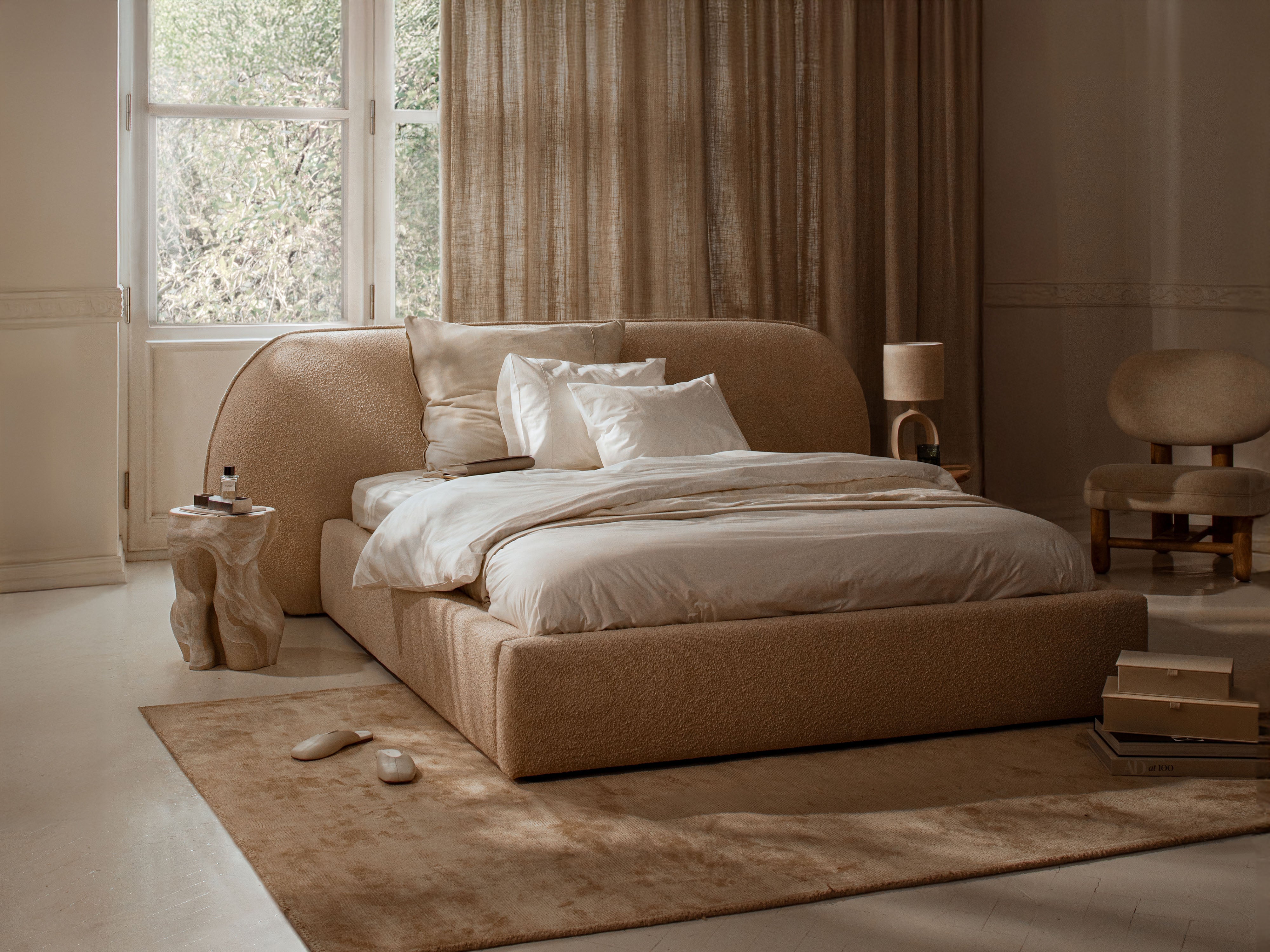 OVALO Bed dark blue boucle