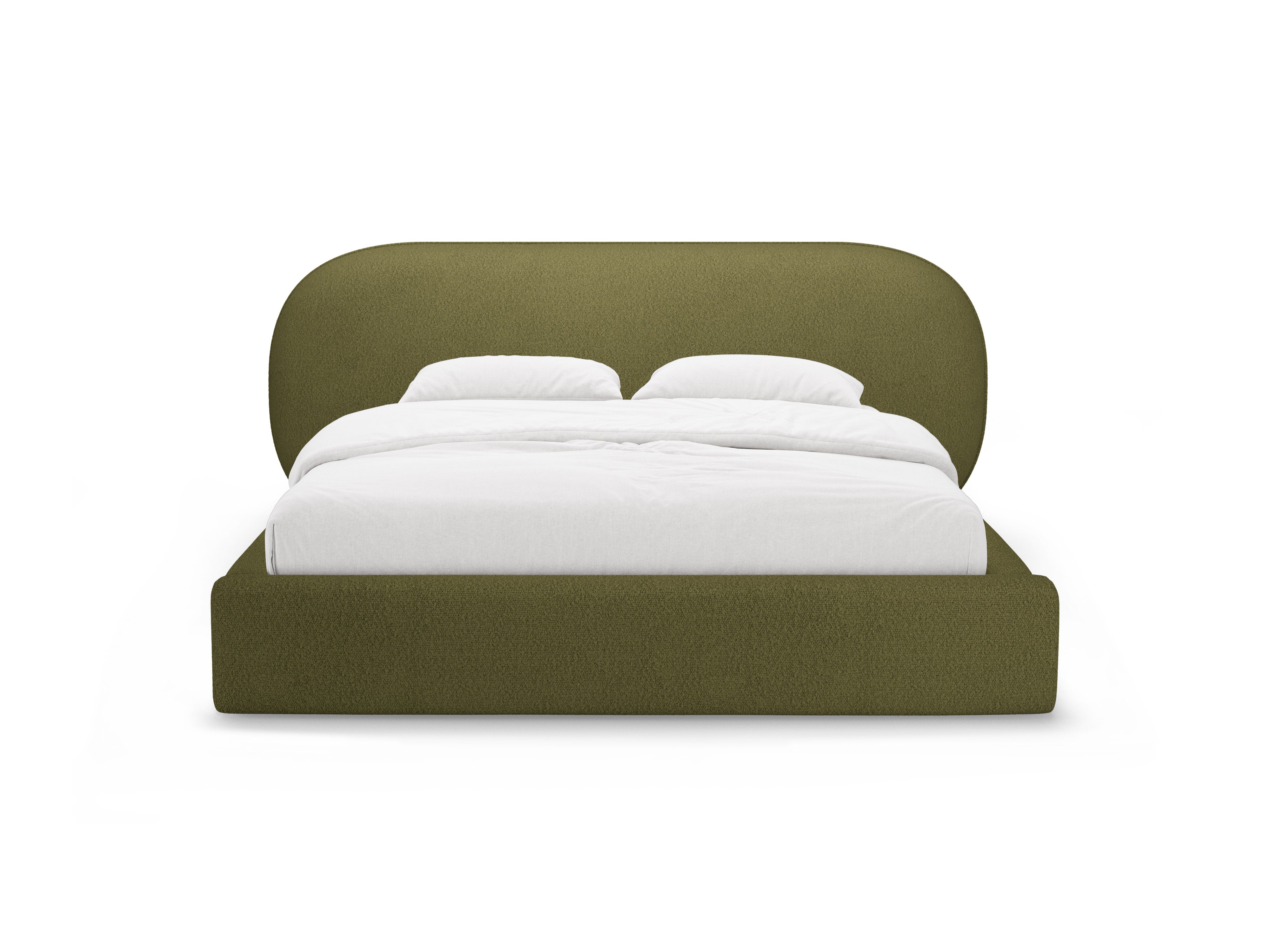 Bett OVALO olivgrüner Boucle