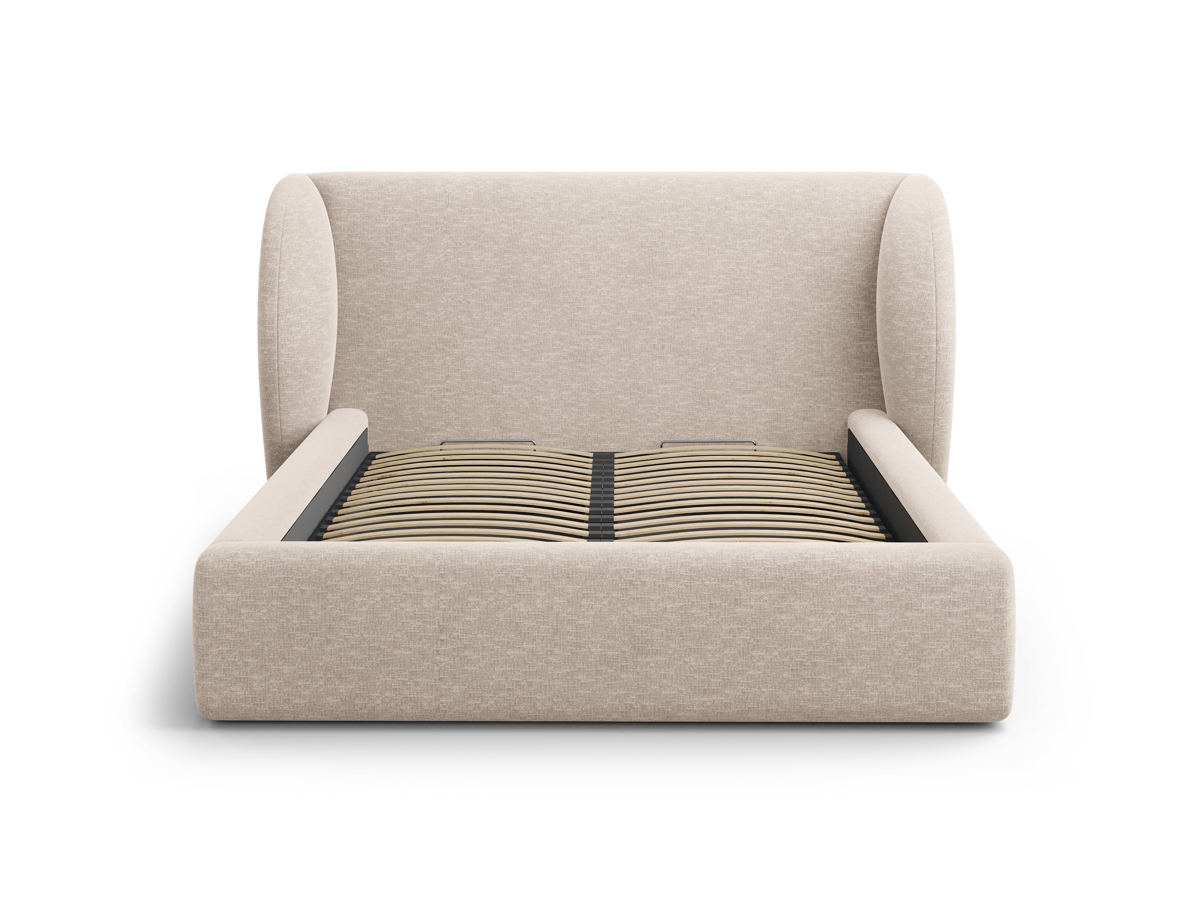 Łóżko w tkaninie szenilowej z pojemnikiem na pościel MILEY beżowy Micadoni    Eye on Design