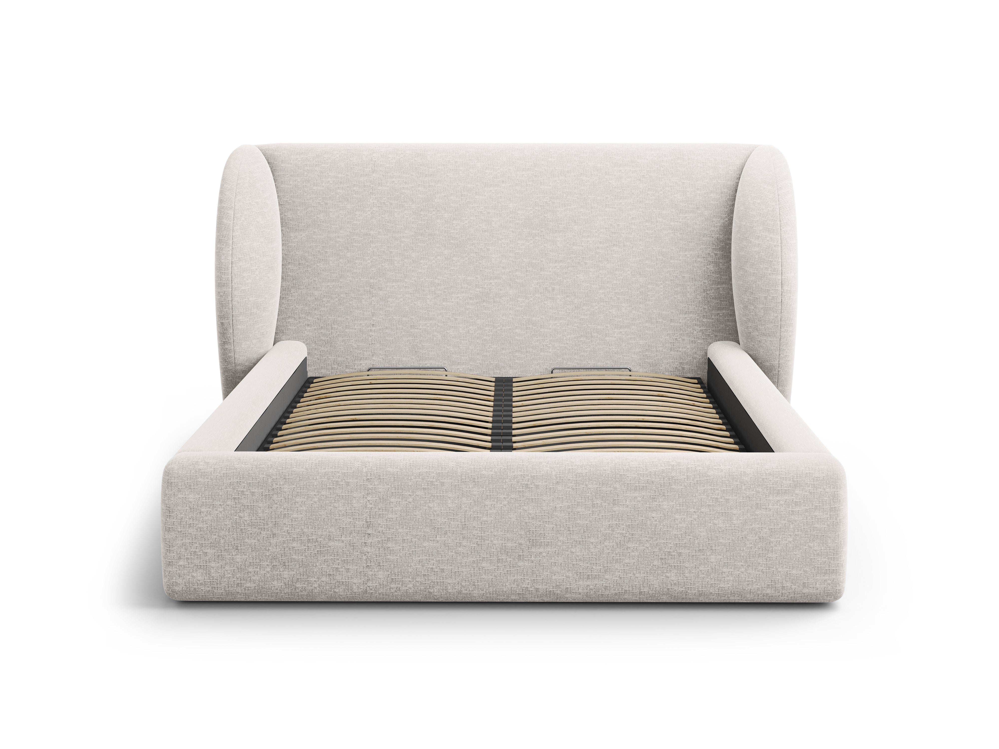 Łóżko w tkaninie szenilowej z pojemnikiem na pościel MILEY jasnoszary Micadoni    Eye on Design