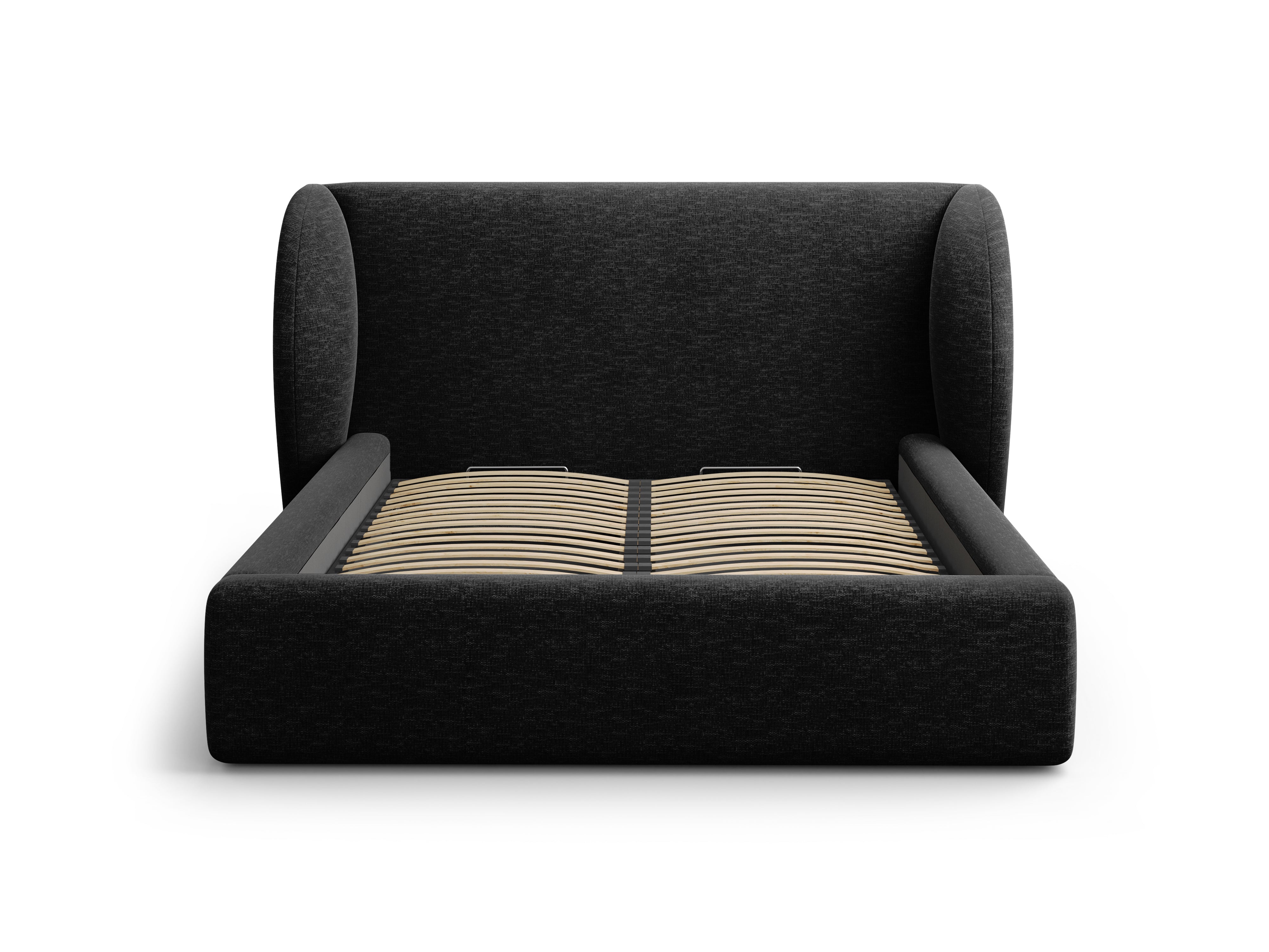 Łóżko w tkaninie szenilowej z pojemnikiem na pościel MILEY czarny Micadoni    Eye on Design