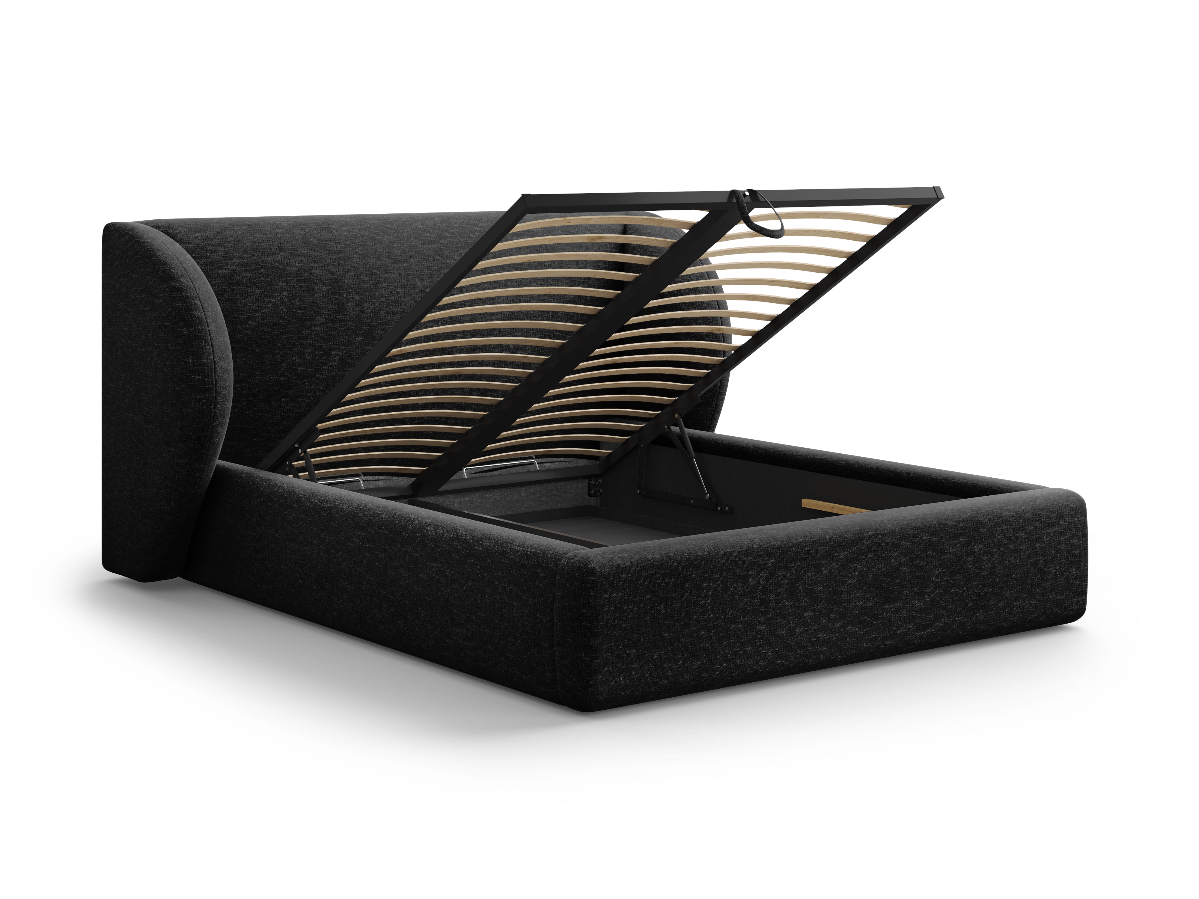 Łóżko w tkaninie szenilowej z pojemnikiem na pościel MILEY czarny Micadoni    Eye on Design