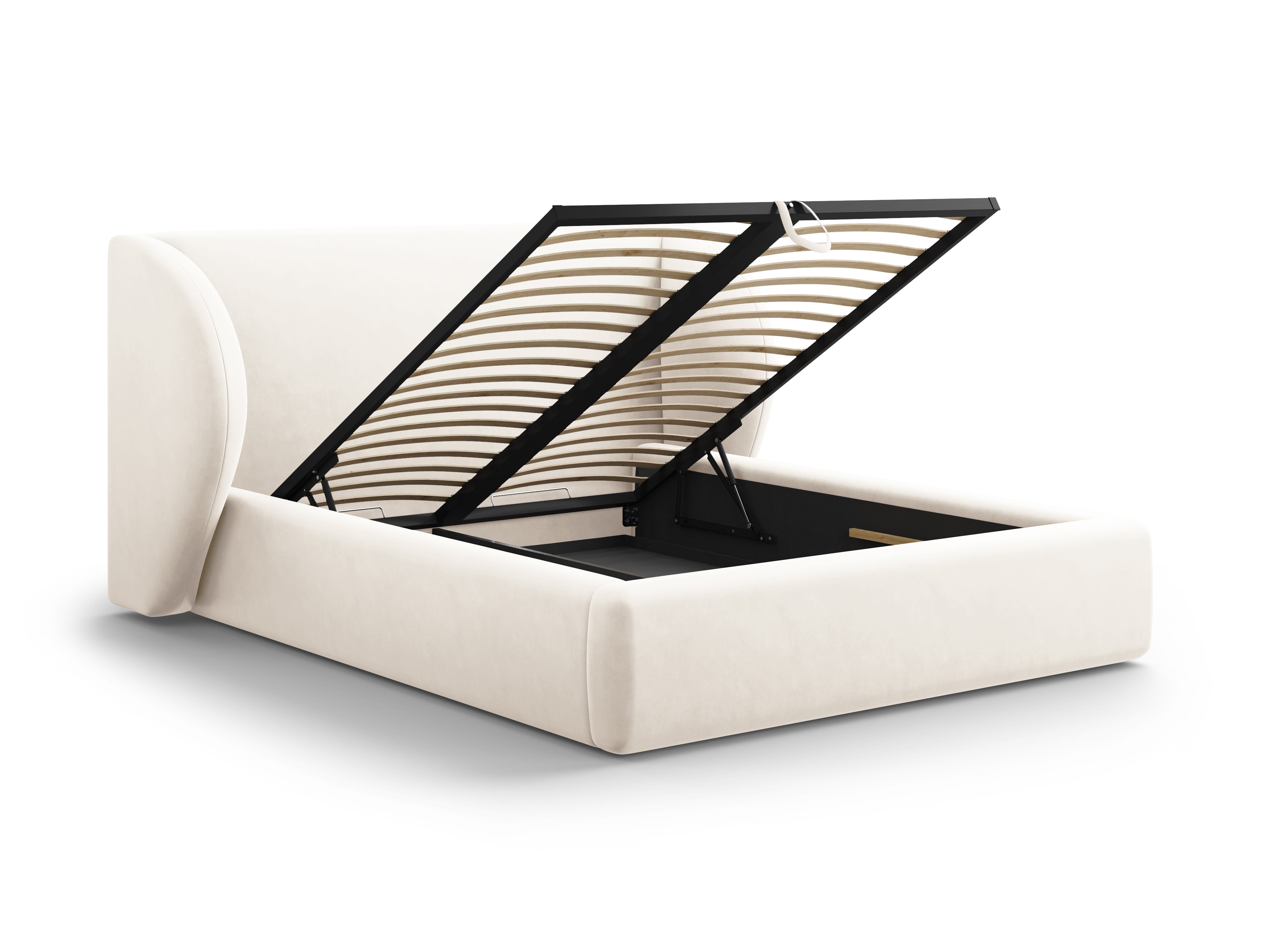 Łóżko aksamitne z pojemnikiem na pościel MILEY beżowy Micadoni    Eye on Design